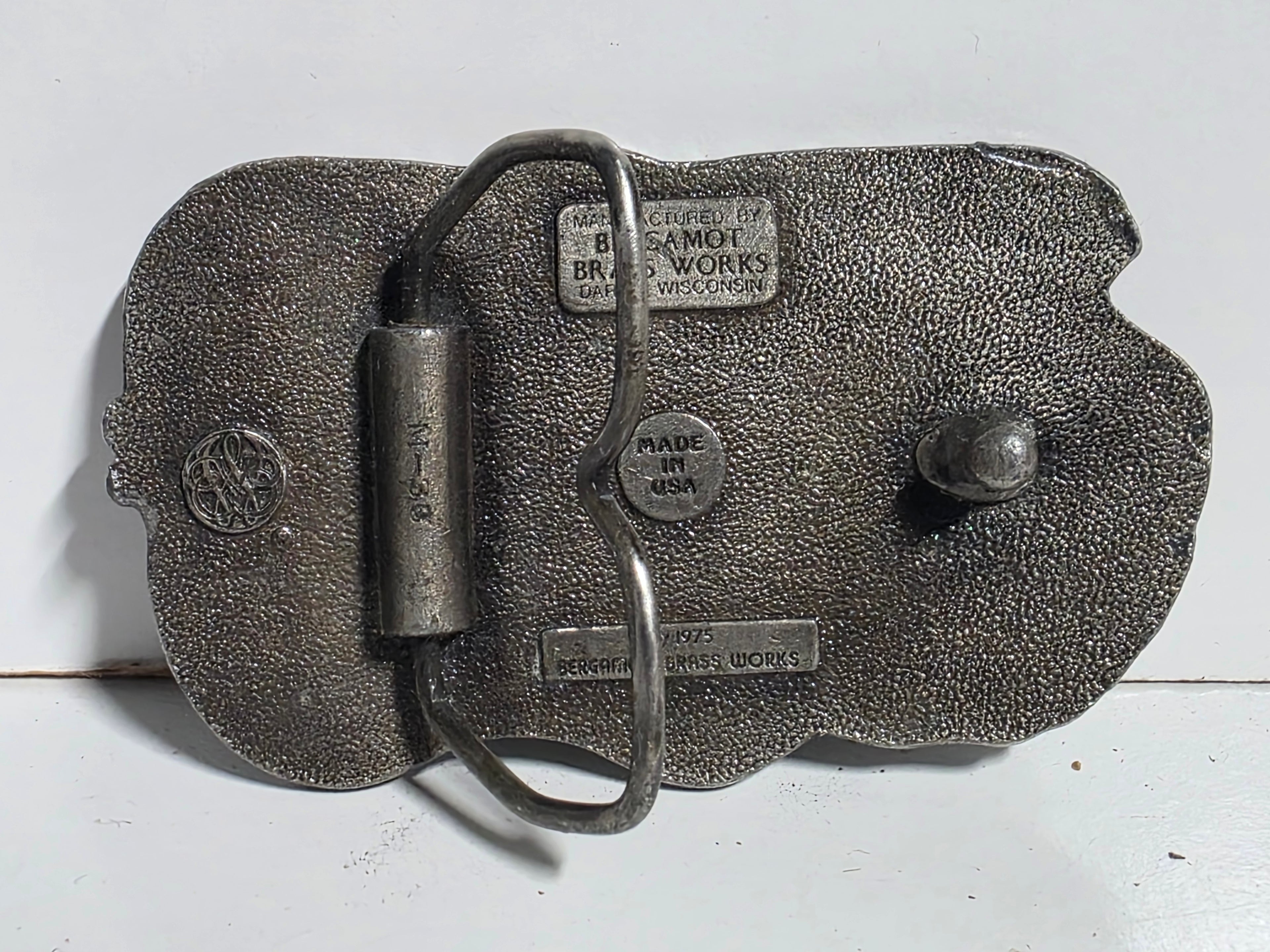 Vintage 1975 Gladiator Motorcycle Bergamot Brass Works Metal Belt Buckle USA Display