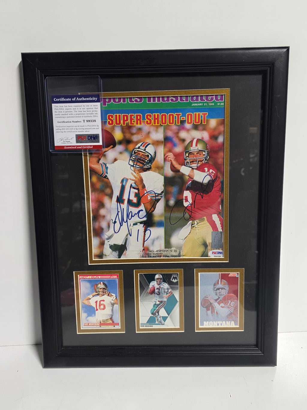 Framed Joe Montana & Dan Marino Signed / Autographed Sports Illustrated + Cards | PSA/DNA COA