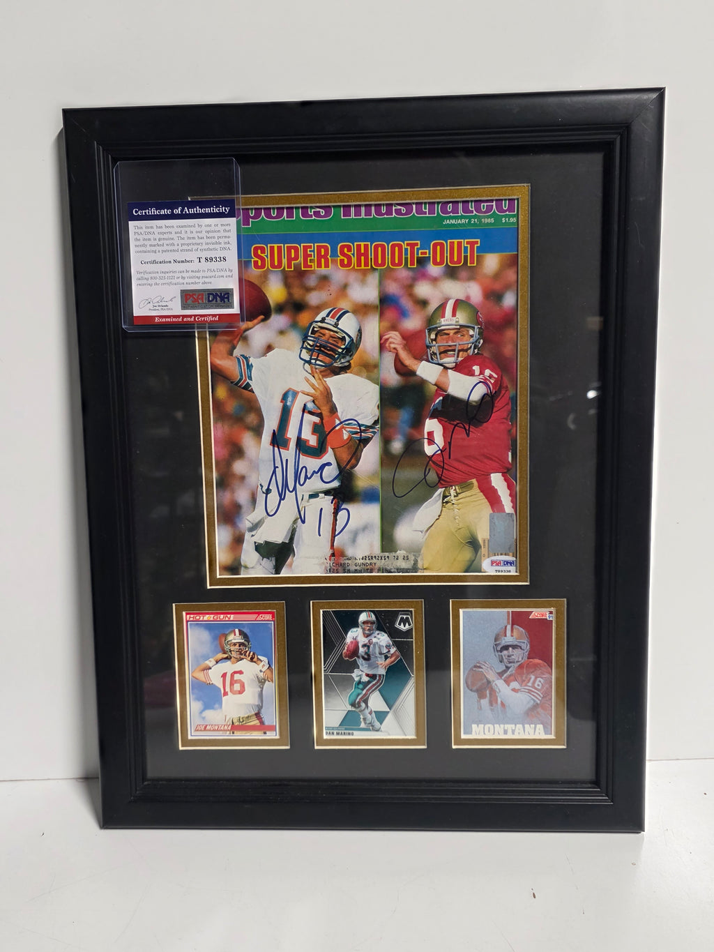 Framed Joe Montana & Dan Marino Signed / Autographed Sports Illustrated + Cards | PSA/DNA COA
