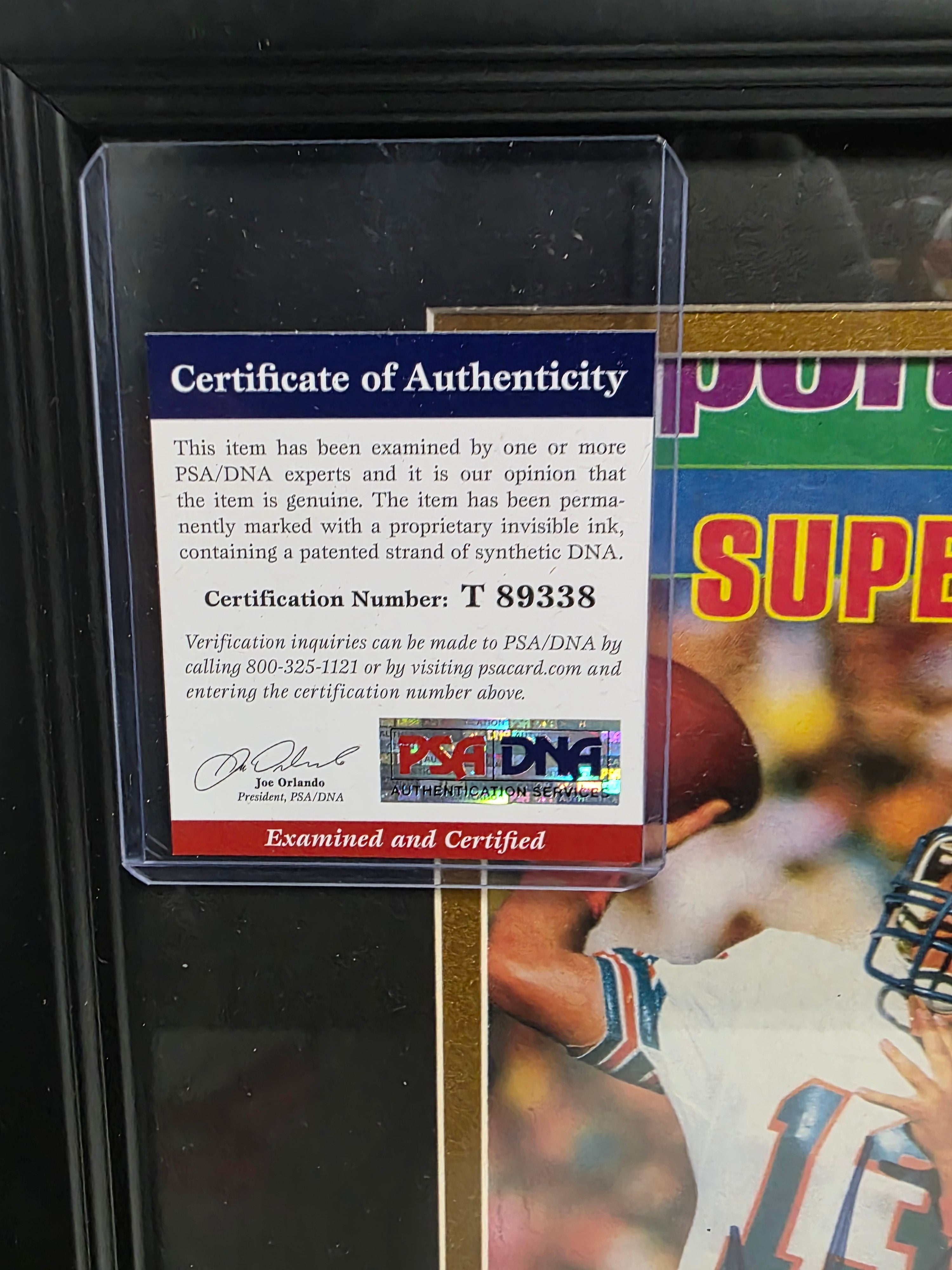 Framed Joe Montana & Dan Marino Signed / Autographed Sports Illustrated + Cards | PSA/DNA COA