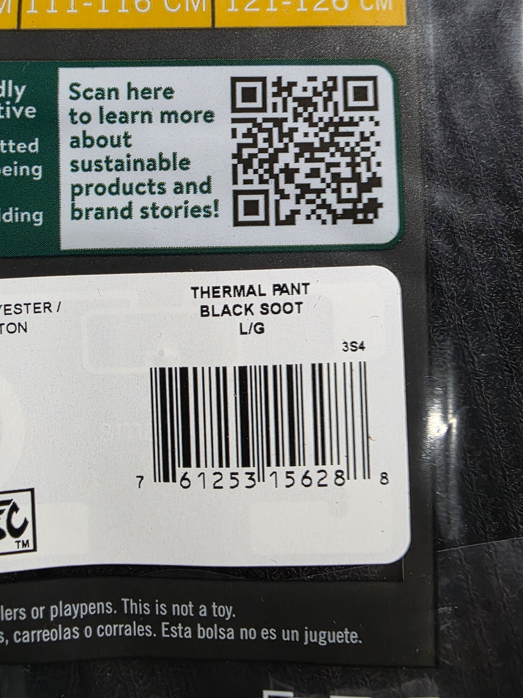 Fruit Of The Loom Mens Thermal Pant Black Soot Large Warm Base Layer Winter Wear