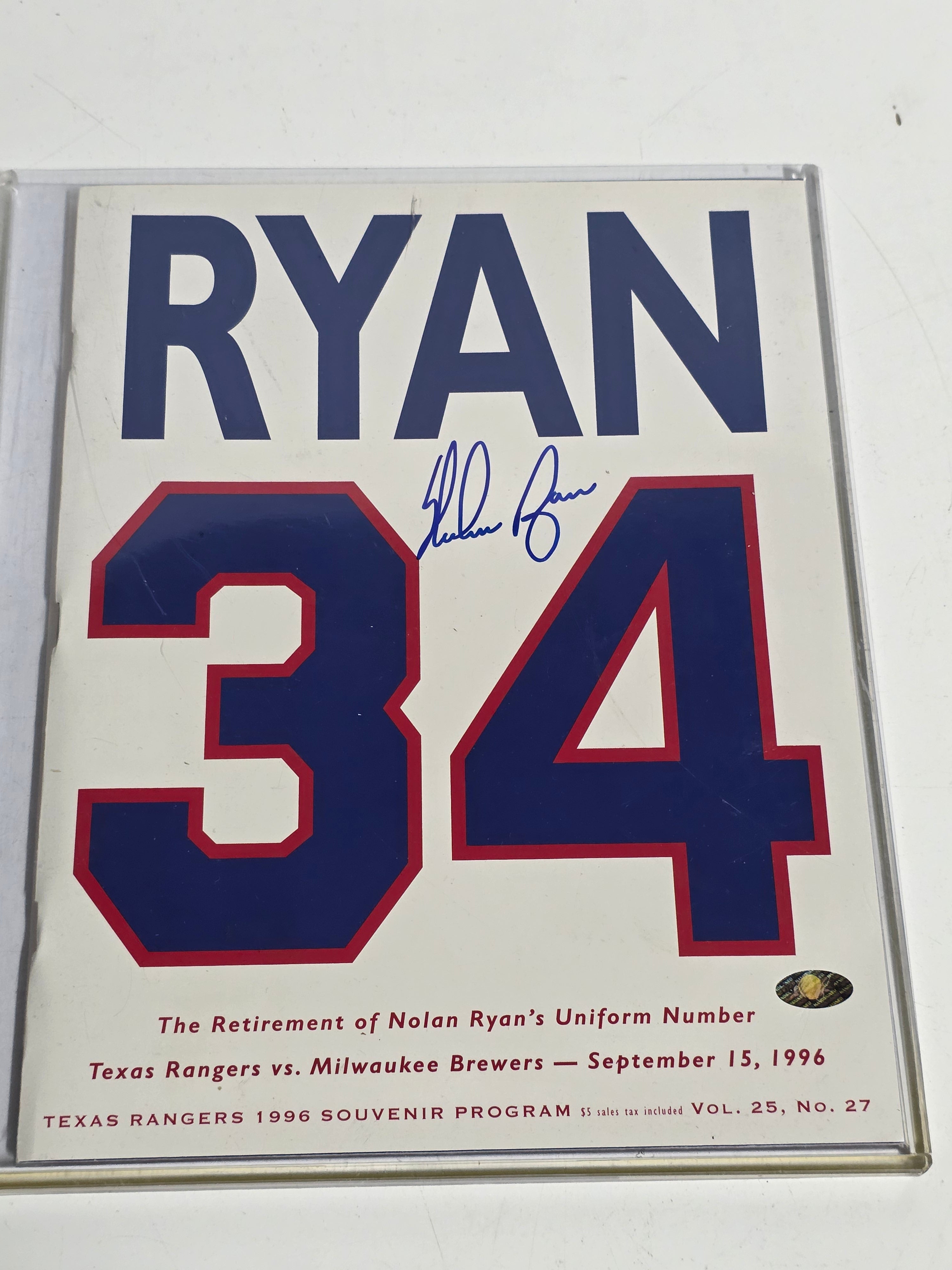 Nolan Ryan Signed Autograph Texas Rangers 1996 Retirement Program Collectible