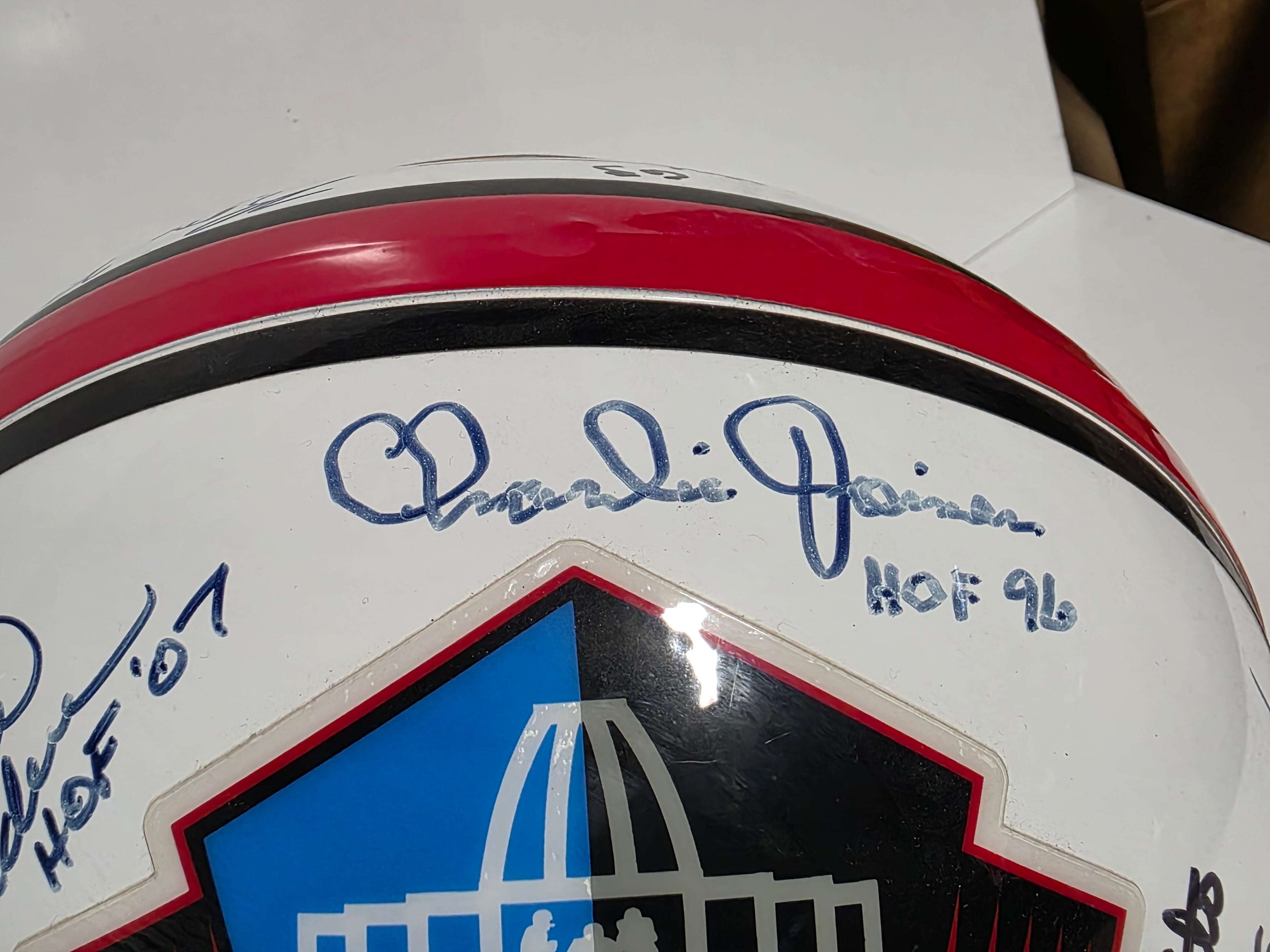 Joe Greene Eric Dickerson Warren Moon Multi Star Autographed Pro Football HOF Helmet