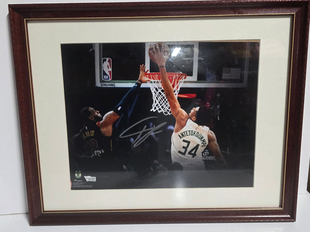 Giannis Antetokounmpo Signed Milwaukee Bucks Framed NBA Action Photo Autograph