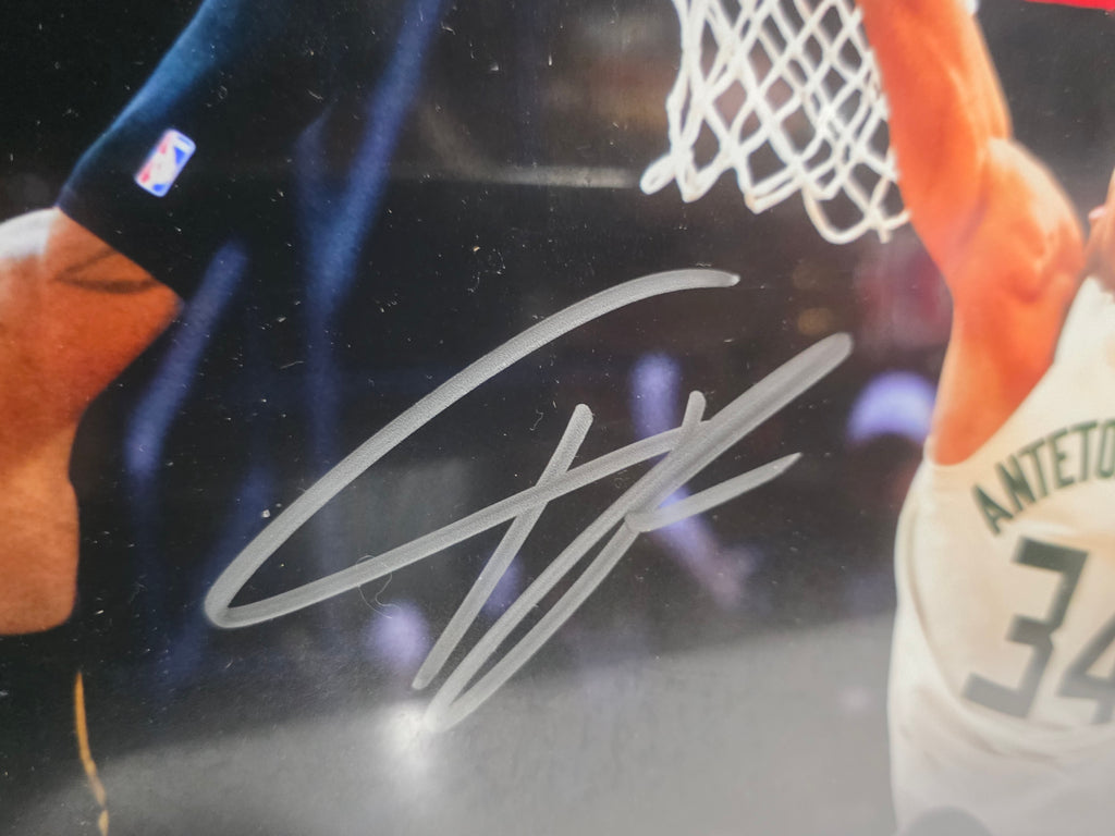 Giannis Antetokounmpo Signed Milwaukee Bucks Framed NBA Action Photo Autograph