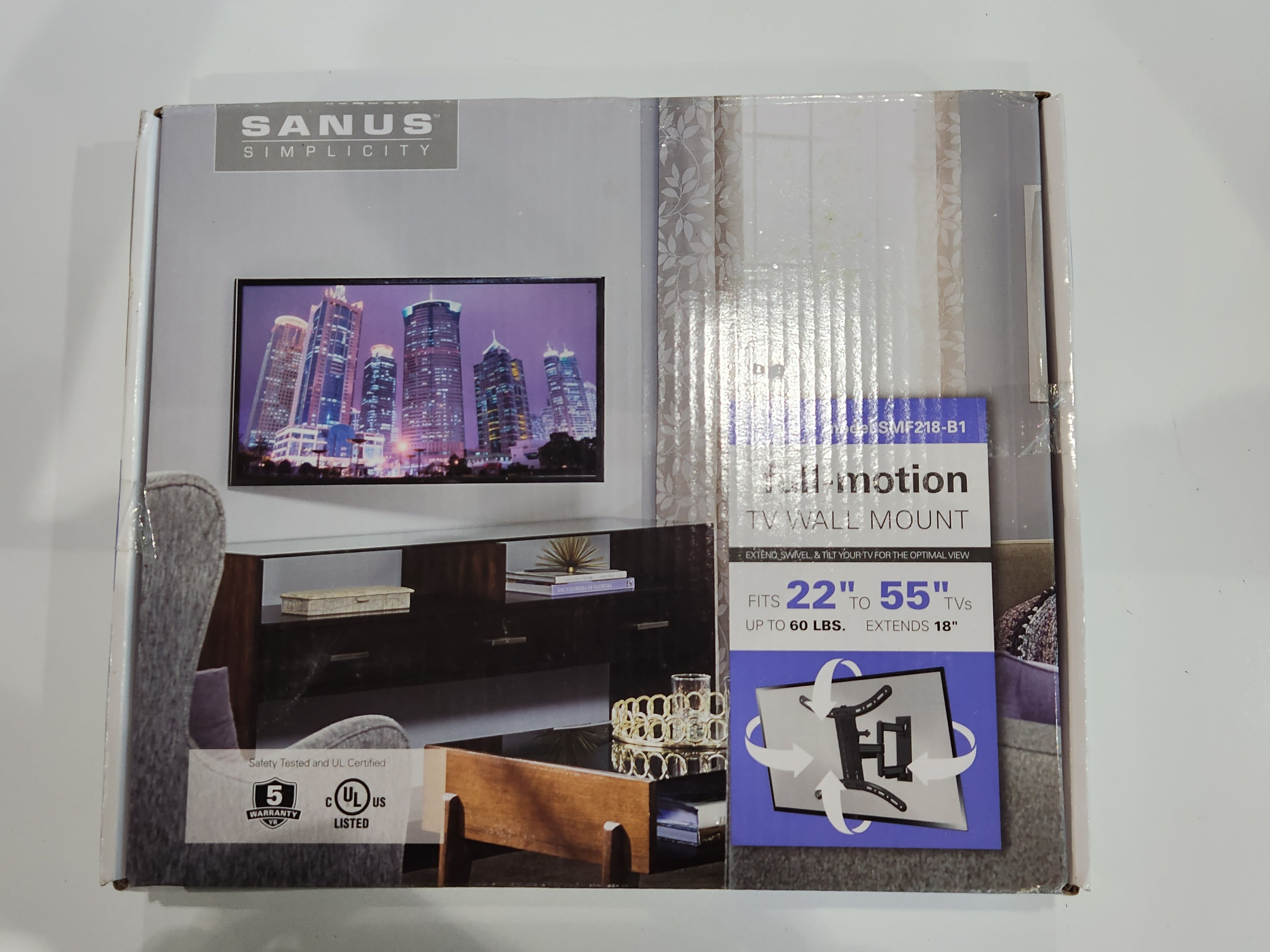Sanus Simplicity Full Motion TV Wall Mount SMF218-B1 22-55 Inch Adjustable