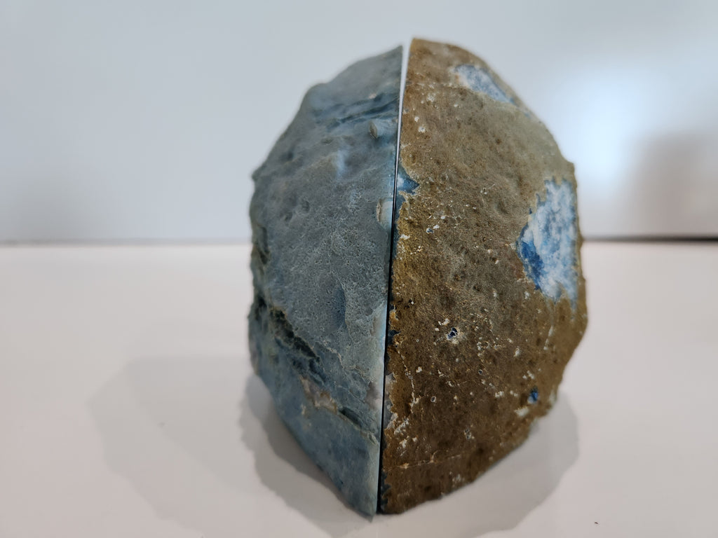 Blue Agate Geode Bookends Natural Crystal Quartz Druzy Polished Stone Decor