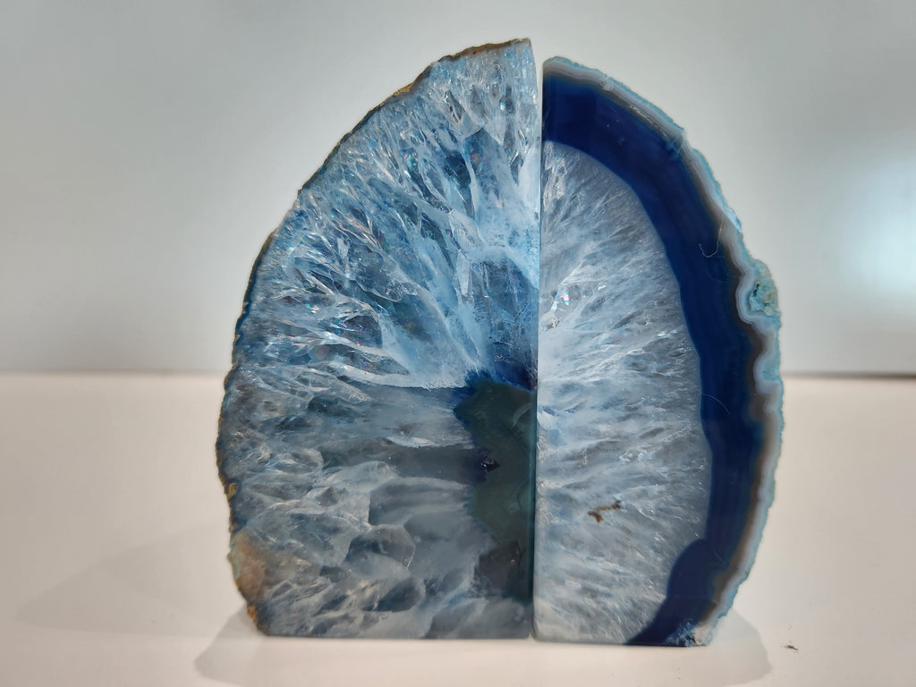 Blue Agate Geode Bookends Natural Crystal Quartz Druzy Polished Stone Decor