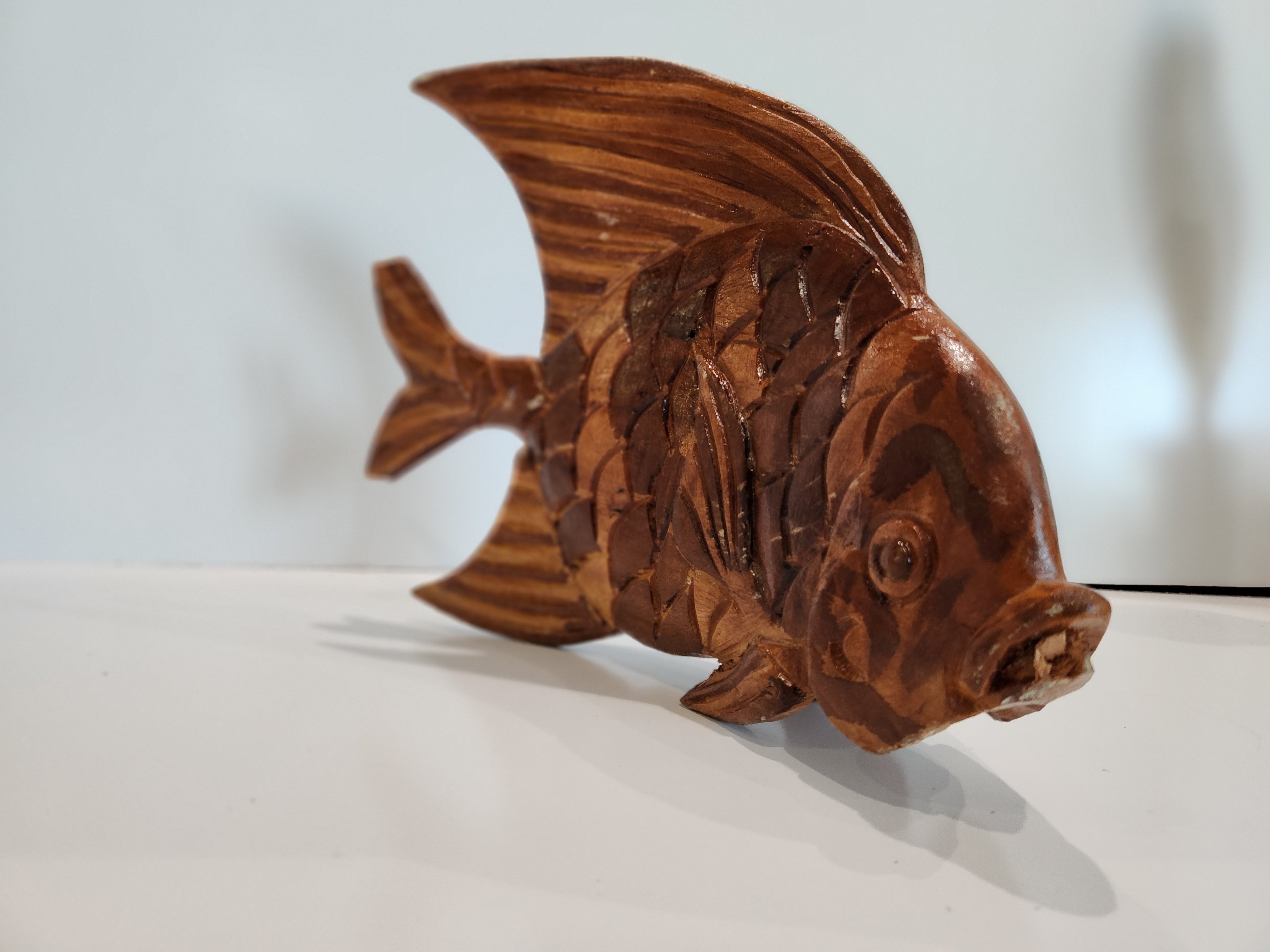 Hand Carved Wooden Fish Sculpture Coastal Nautical Decor