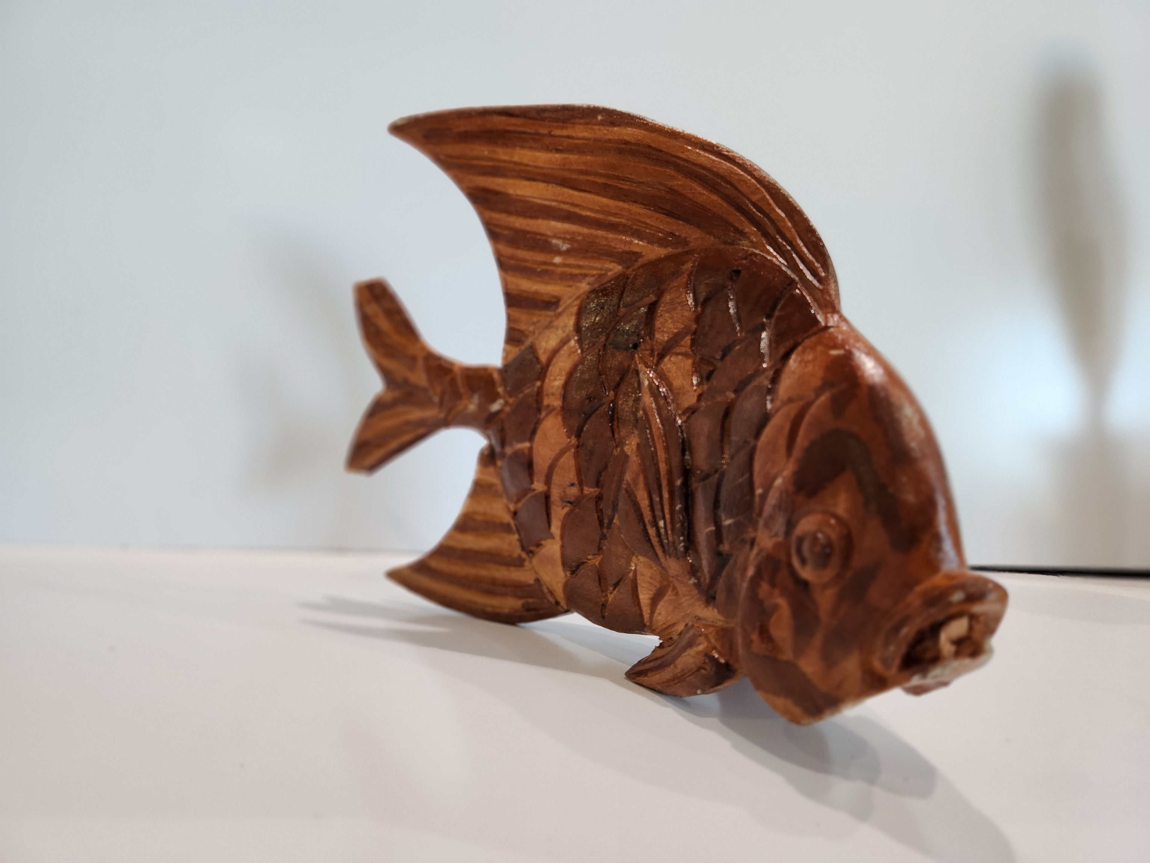 Hand Carved Wooden Fish Sculpture Coastal Nautical Decor