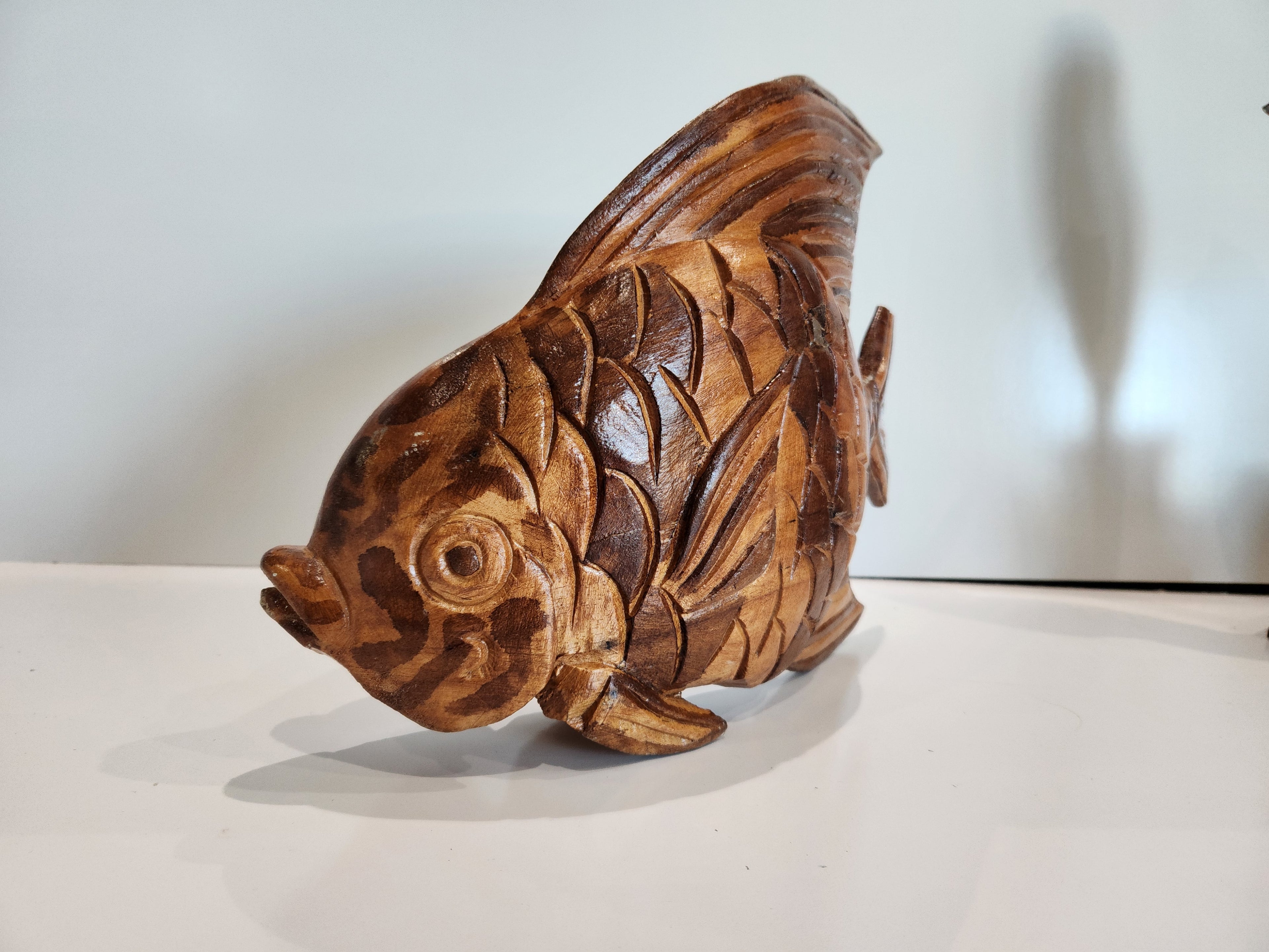 Hand Carved Wooden Fish Sculpture Coastal Nautical Decor