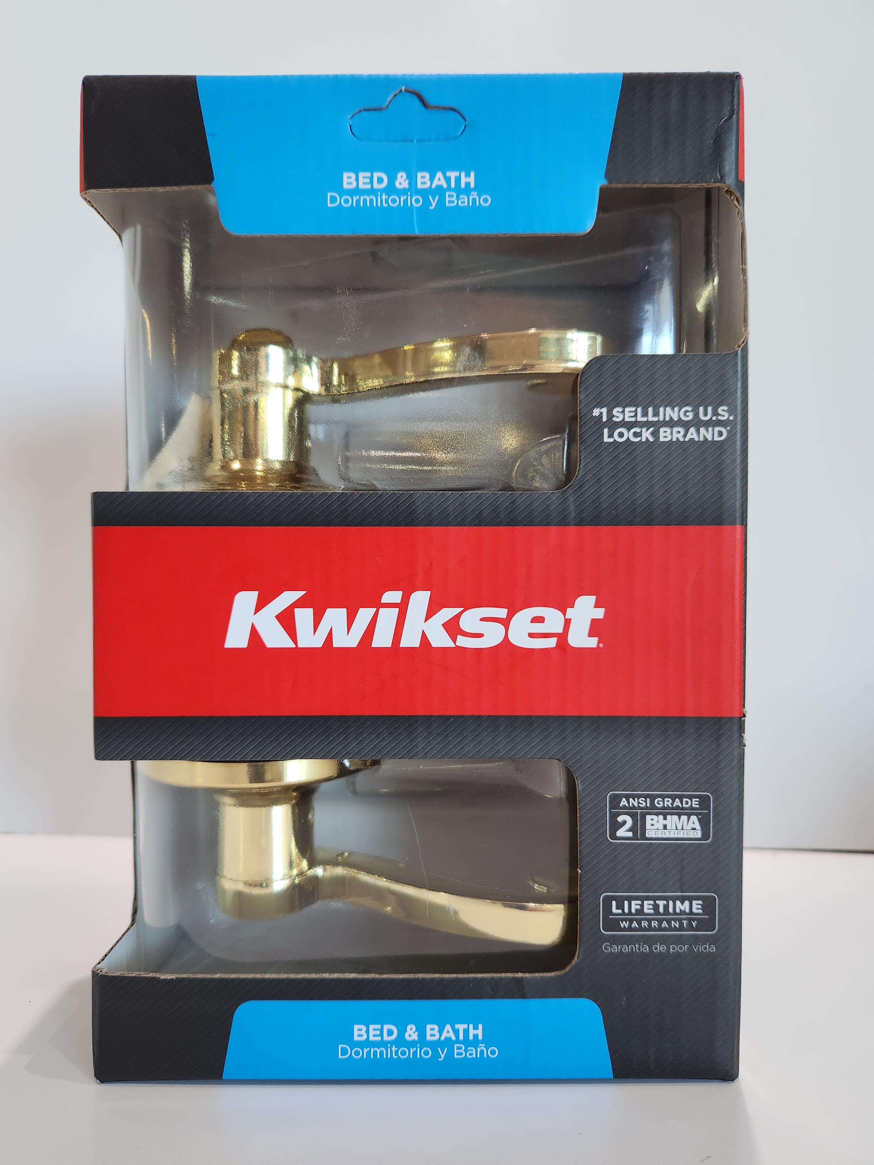 Kwikset Bed & Bath Privacy Door Lever Polished Brass ANSI Grade 2