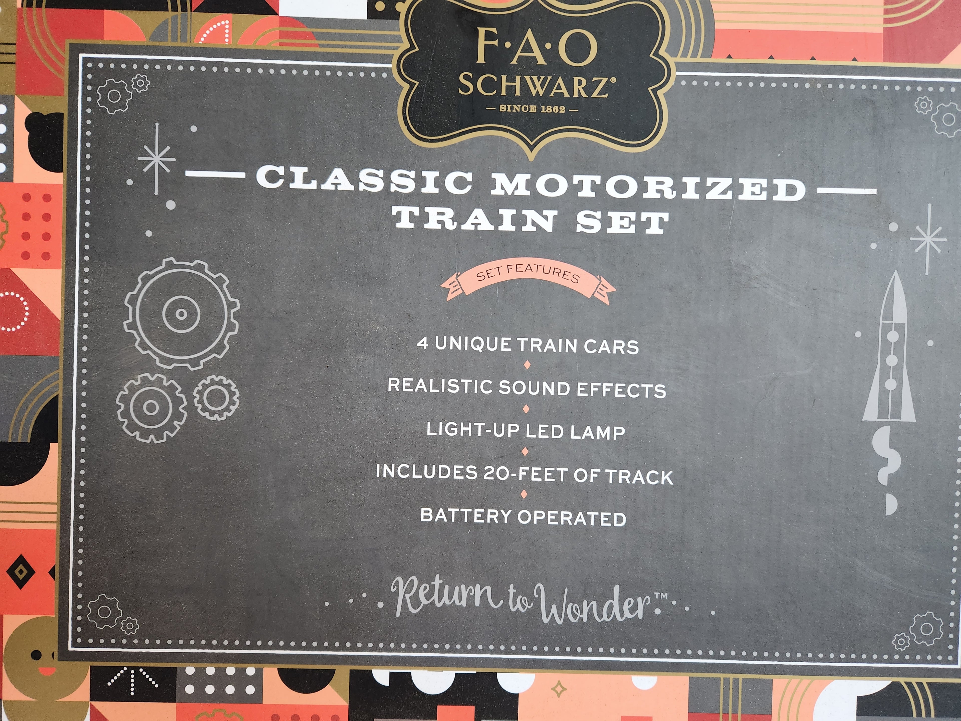 FAO Schwarz 34 Piece Motorized Christmas Train Set Light Sound 20Ft Track