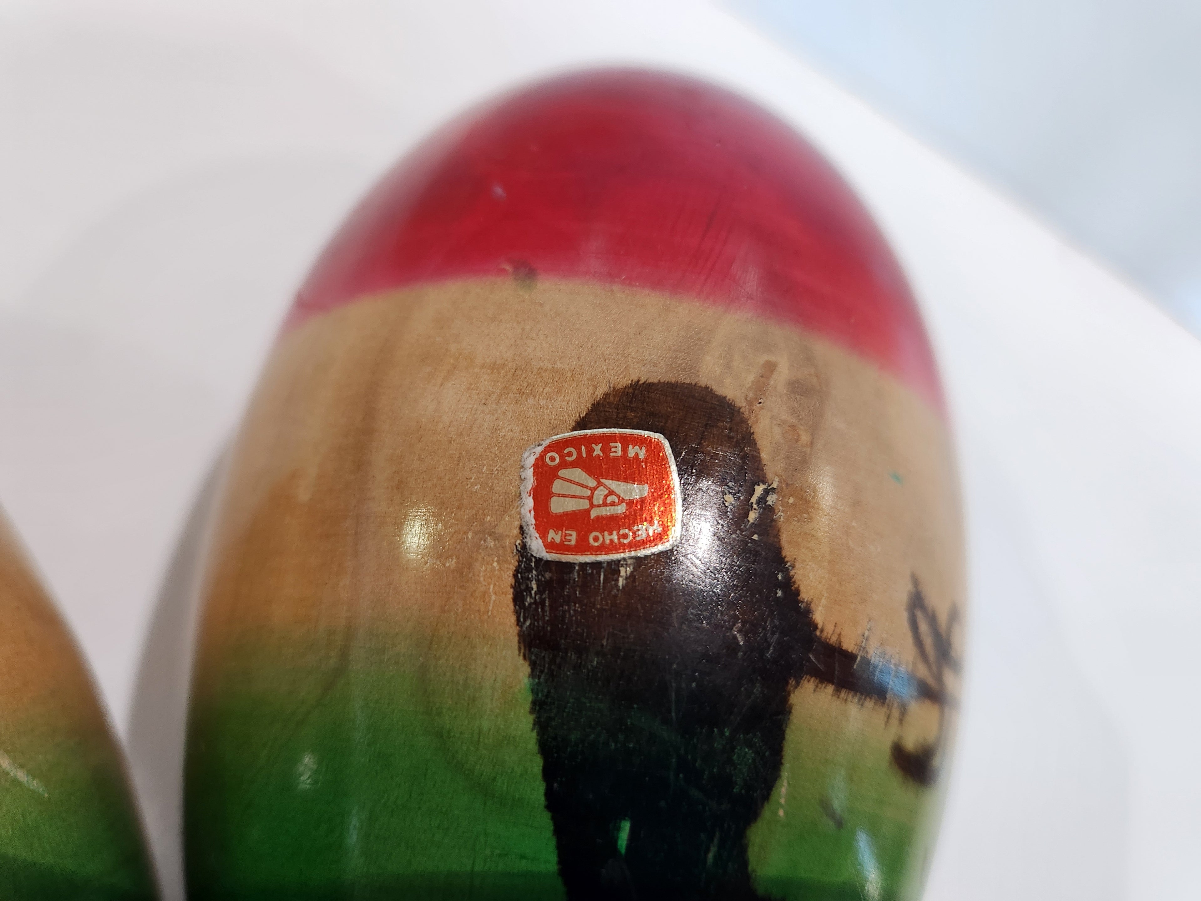 Vintage Mexican Hand Painted Wooden Maracas Pair Folk Art Musical Instrument