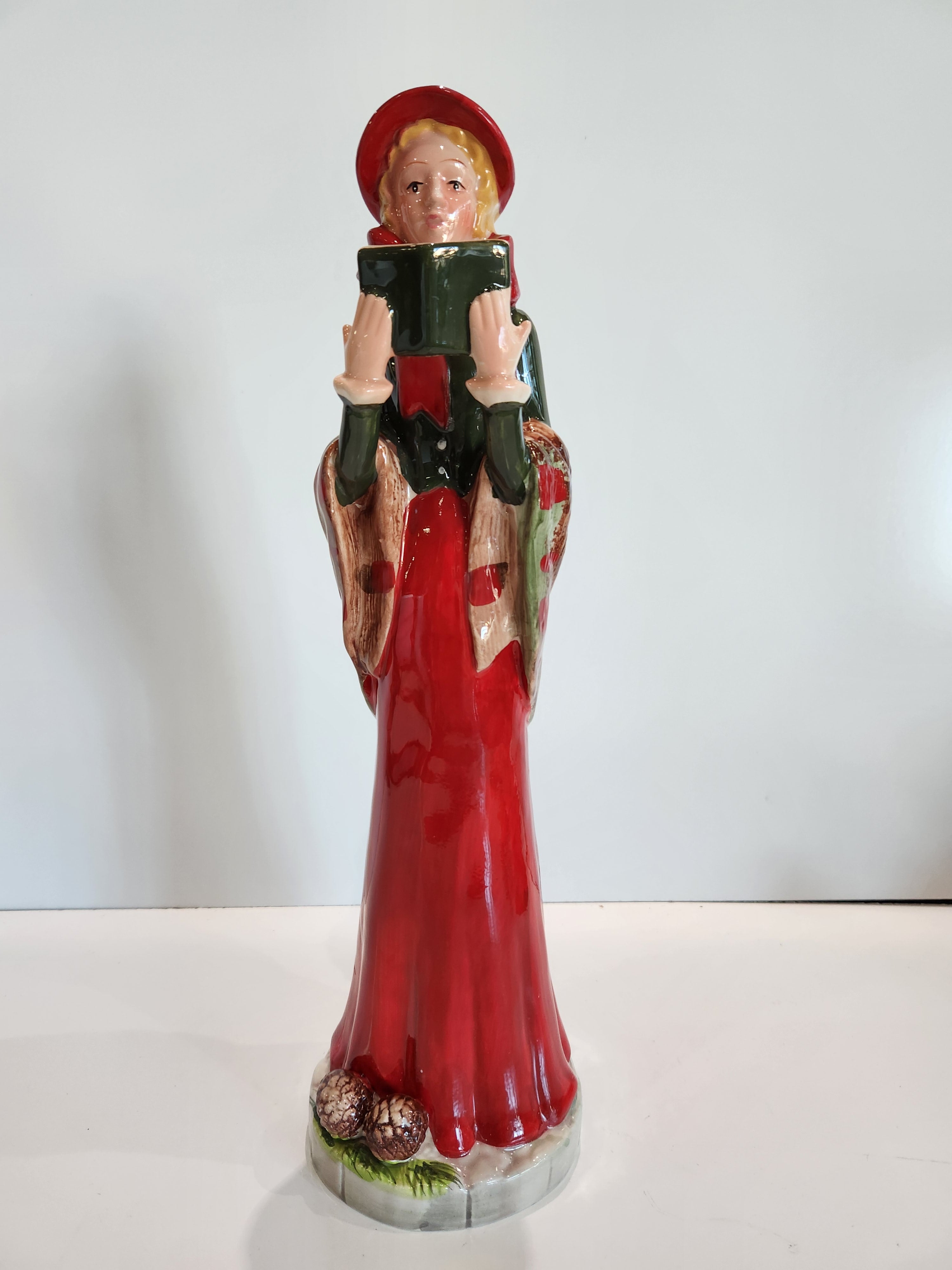Vintage Christmas Caroler Girl Figurine Ceramic Holiday Singer Statue Decor