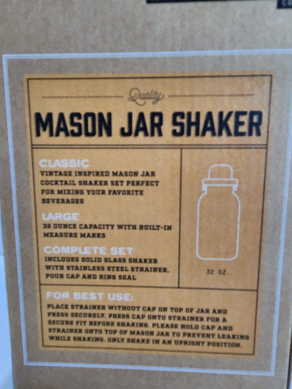 Refinery And Co Mason Jar Cocktail Shaker 32oz Vintage Glass Barware Mixer
