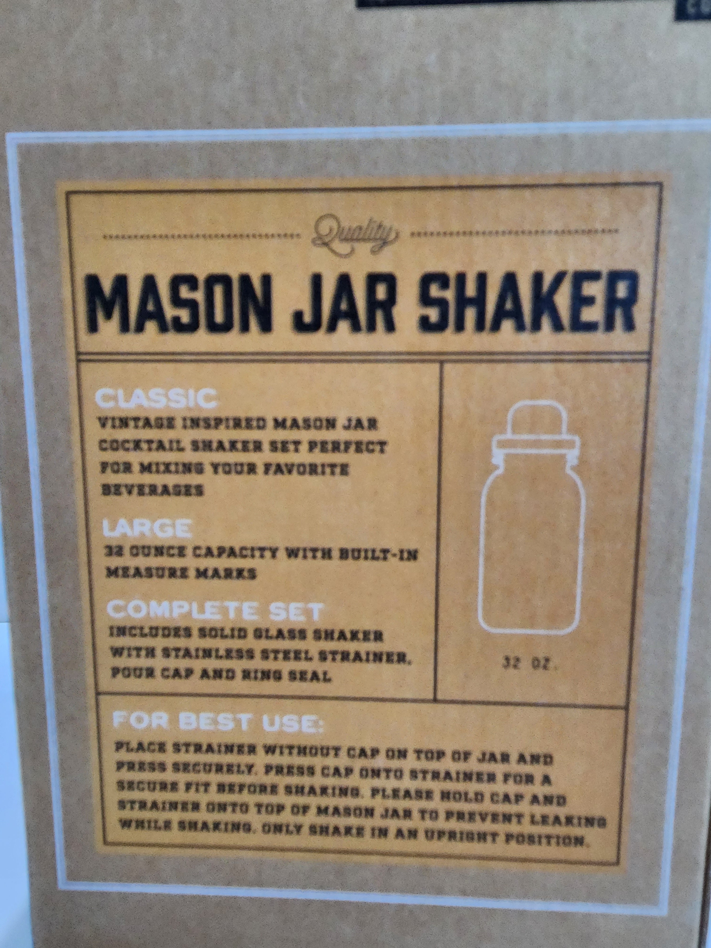 Refinery And Co Mason Jar Cocktail Shaker 32oz Vintage Glass Barware Mixer