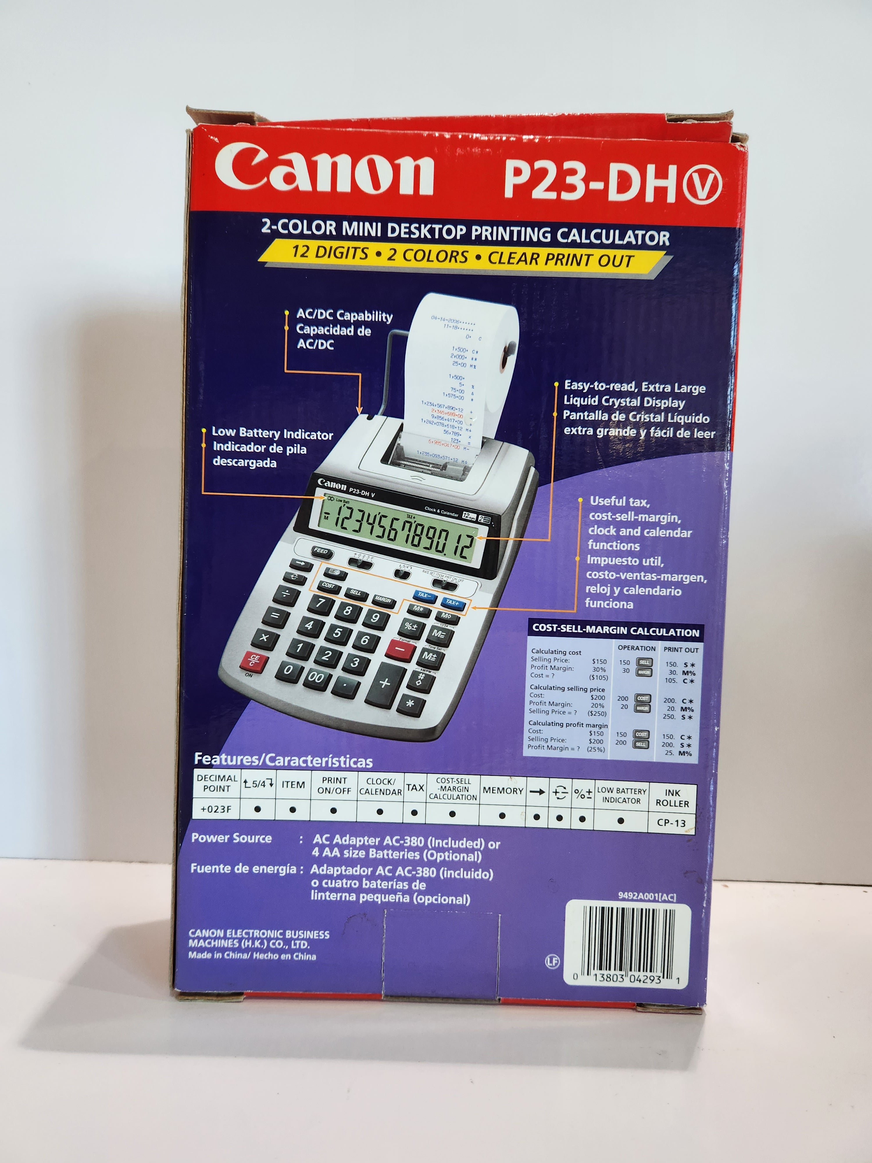 Canon P23-DH V 12-Digit 2-Color Mini Desktop Printing Calculator w/ AC Adapter