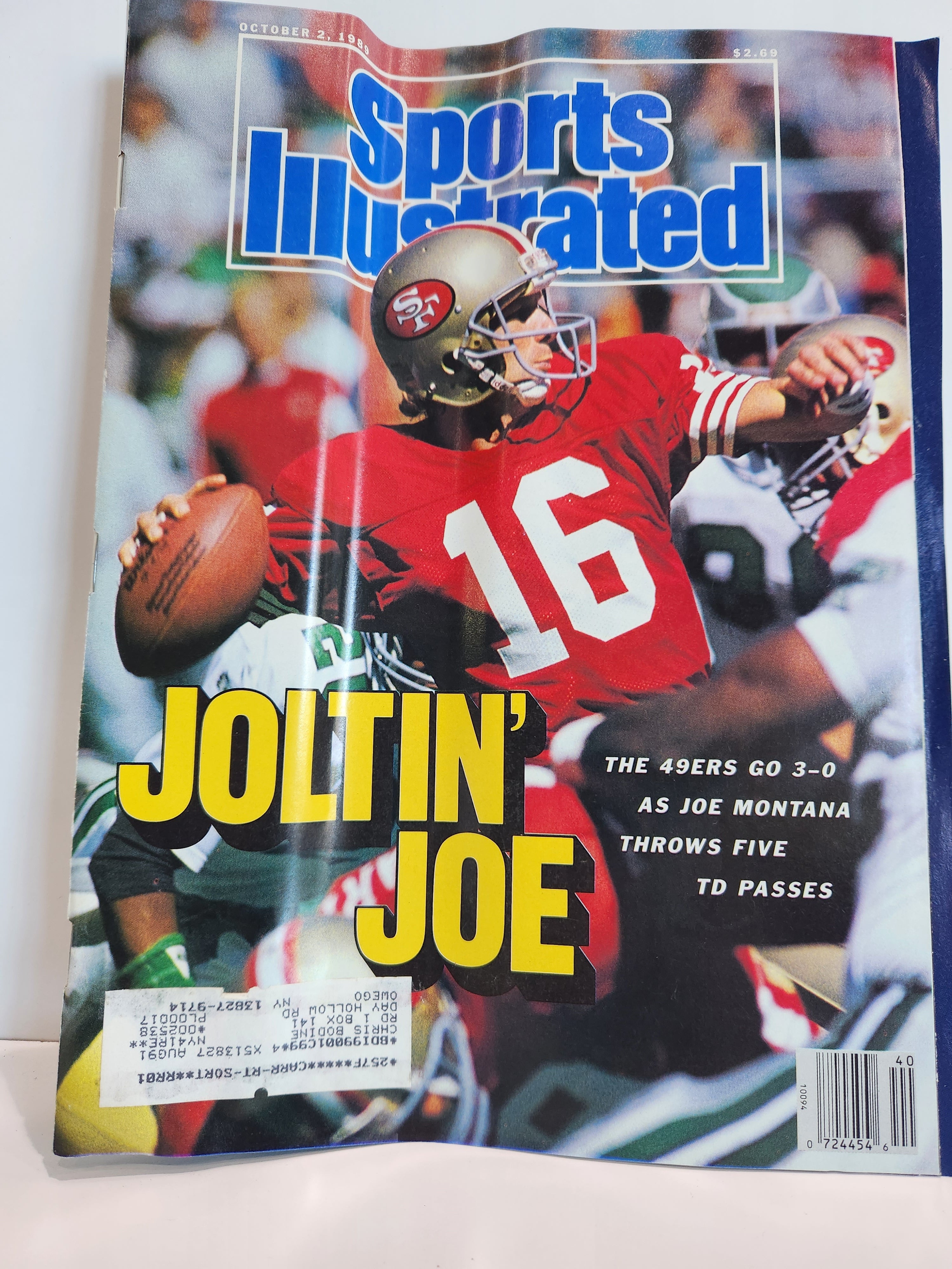 Vintage 1989 Sports Illustrated Joe Montana Joltin Joe 49ers NFL Magazine Cover