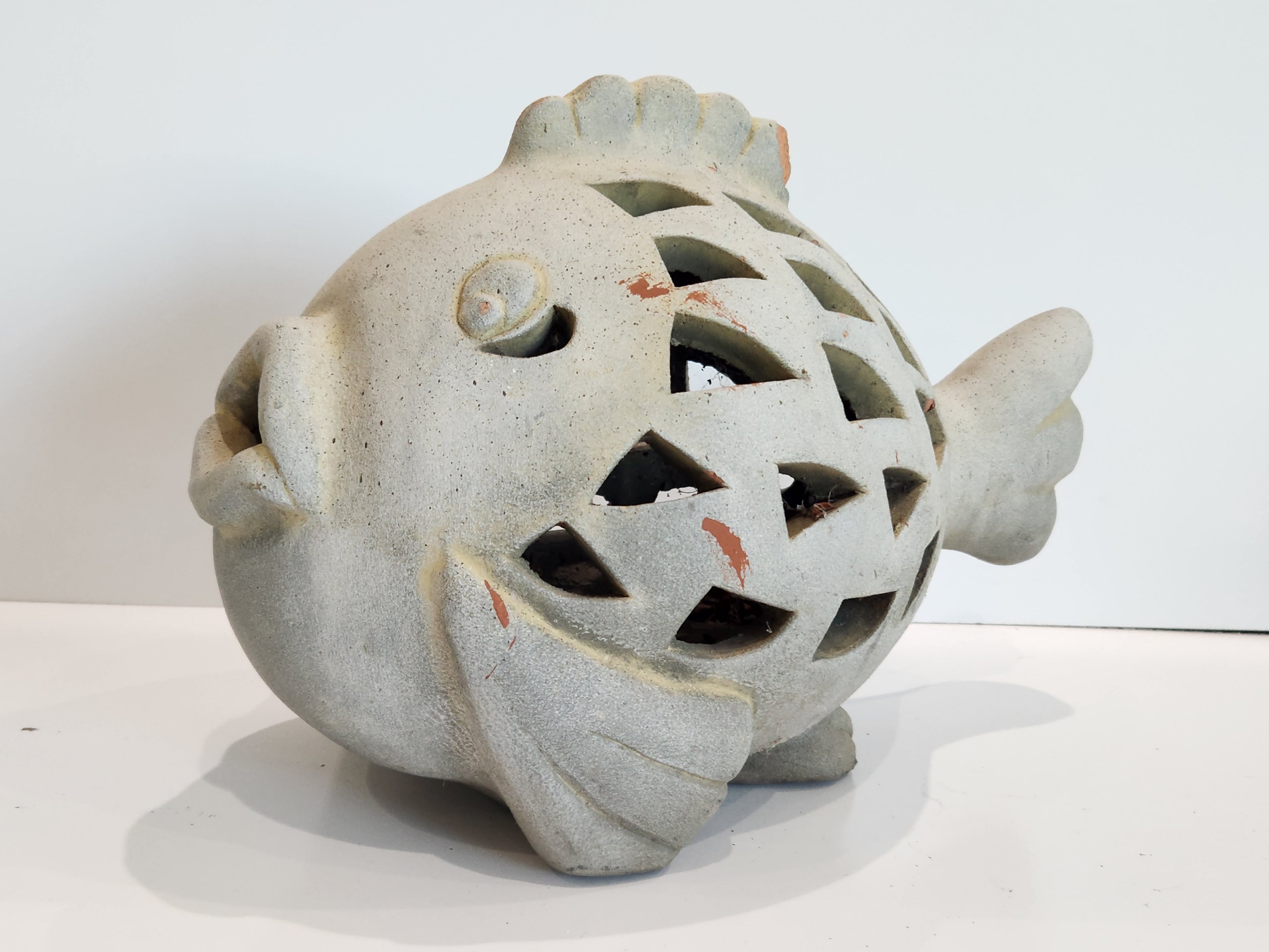 Vintage Cement Fish Garden Statue Lantern Decorative Outdoor Patio Sculpture