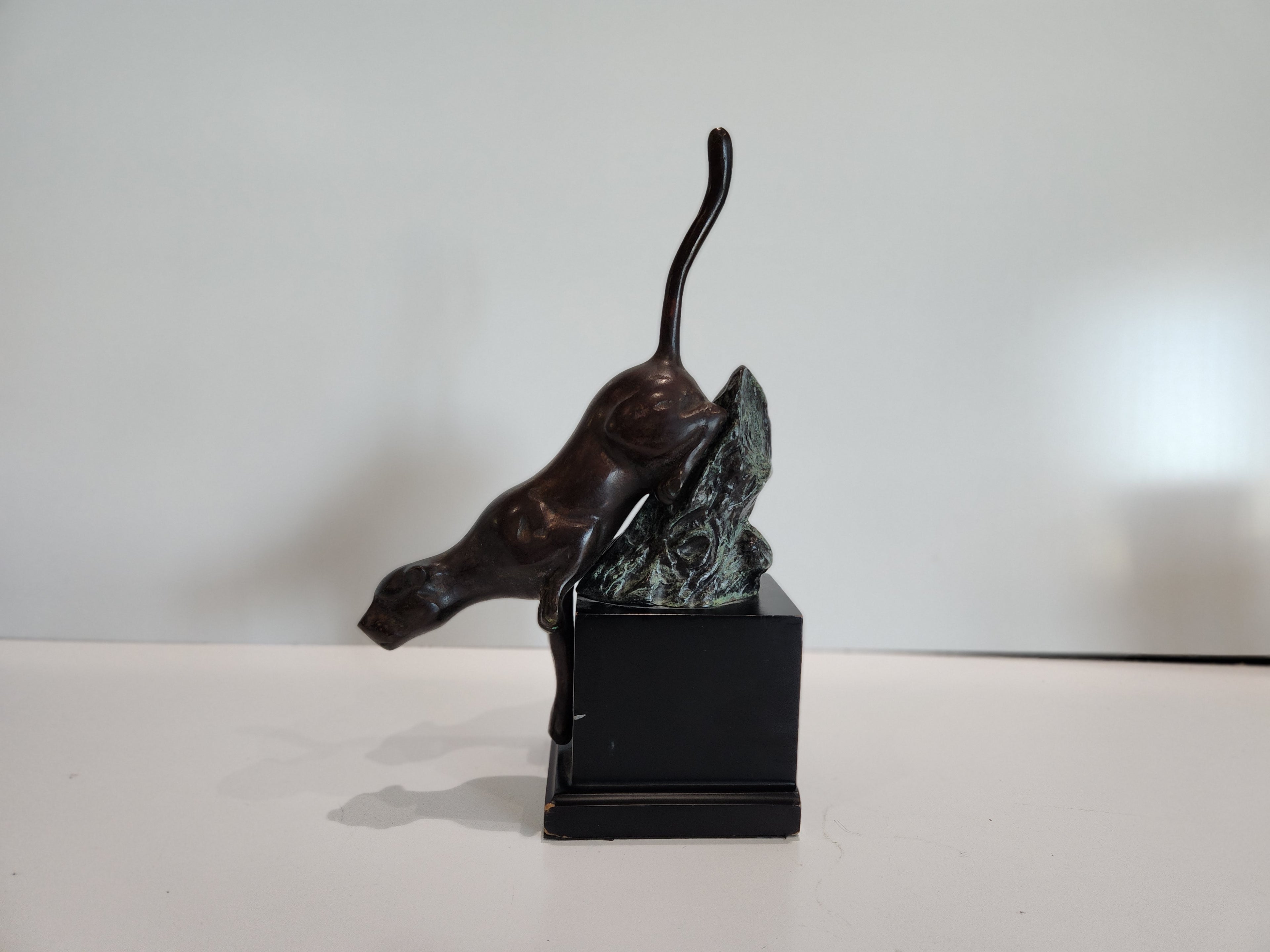 Vintage Bronze Panther Sculpture Bookend Big Cat Statue Art Deco Decor
