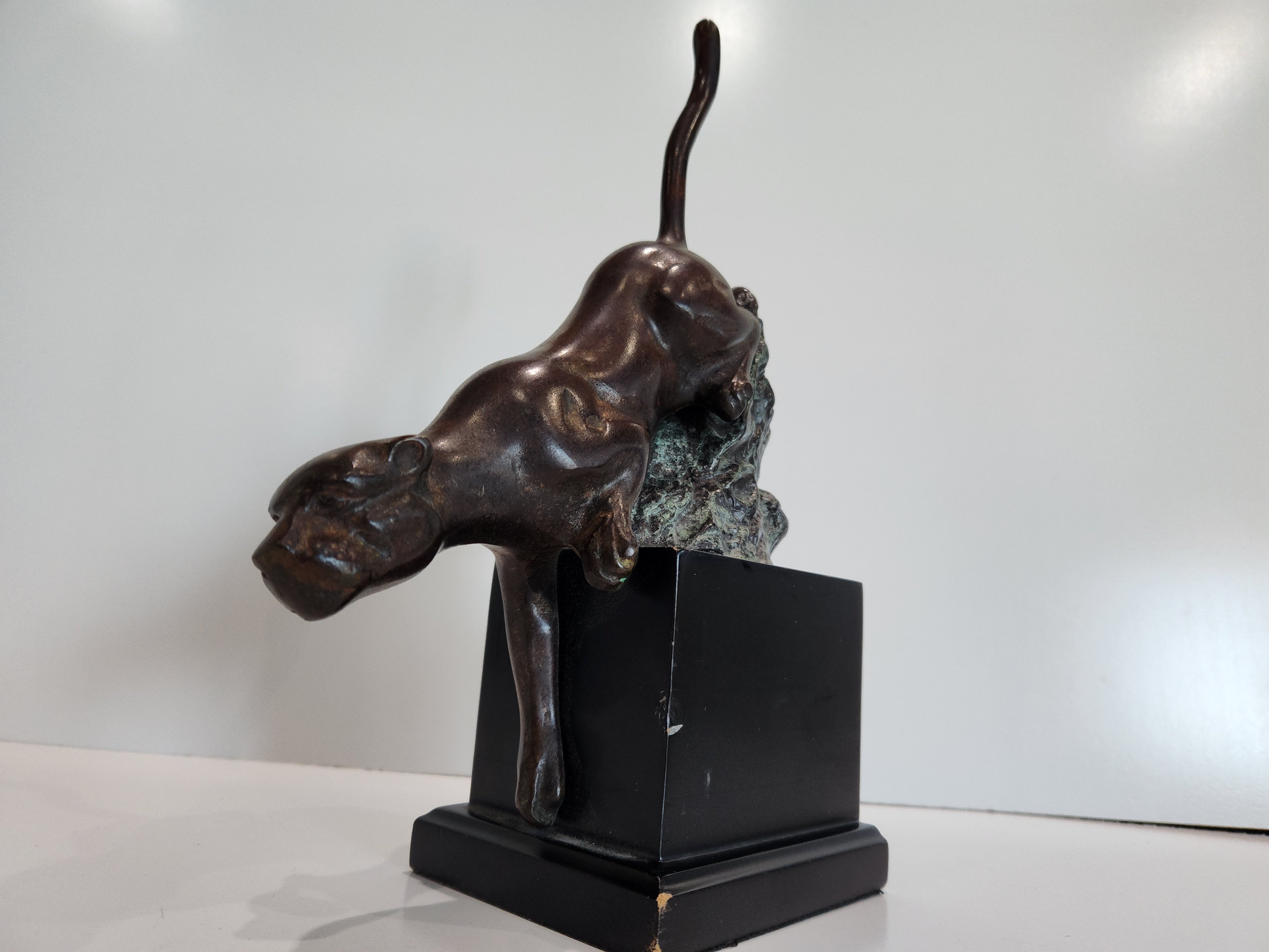 Vintage Bronze Panther Sculpture Bookend Big Cat Statue Art Deco Decor