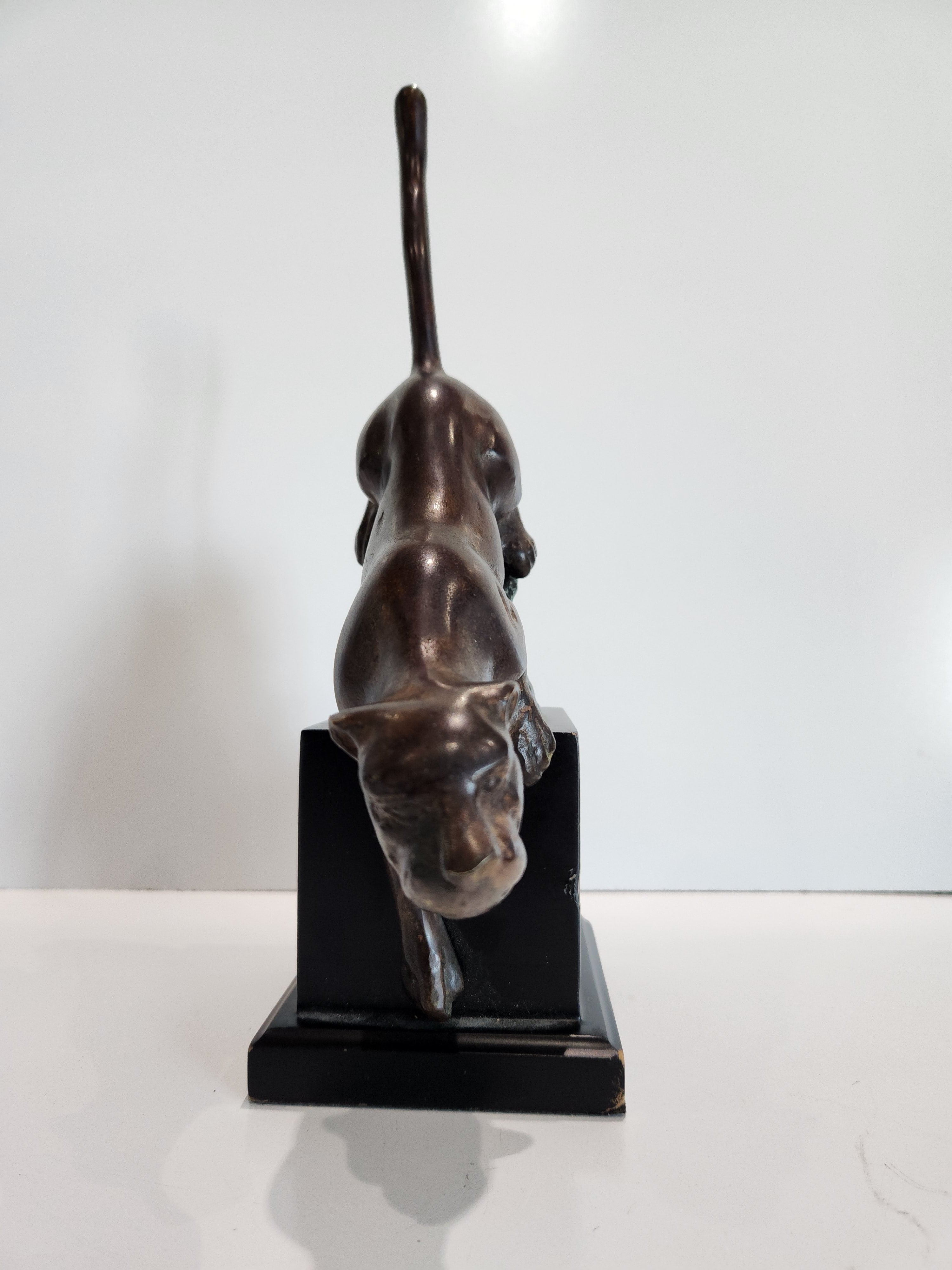 Vintage Bronze Panther Sculpture Bookend Big Cat Statue Art Deco Decor