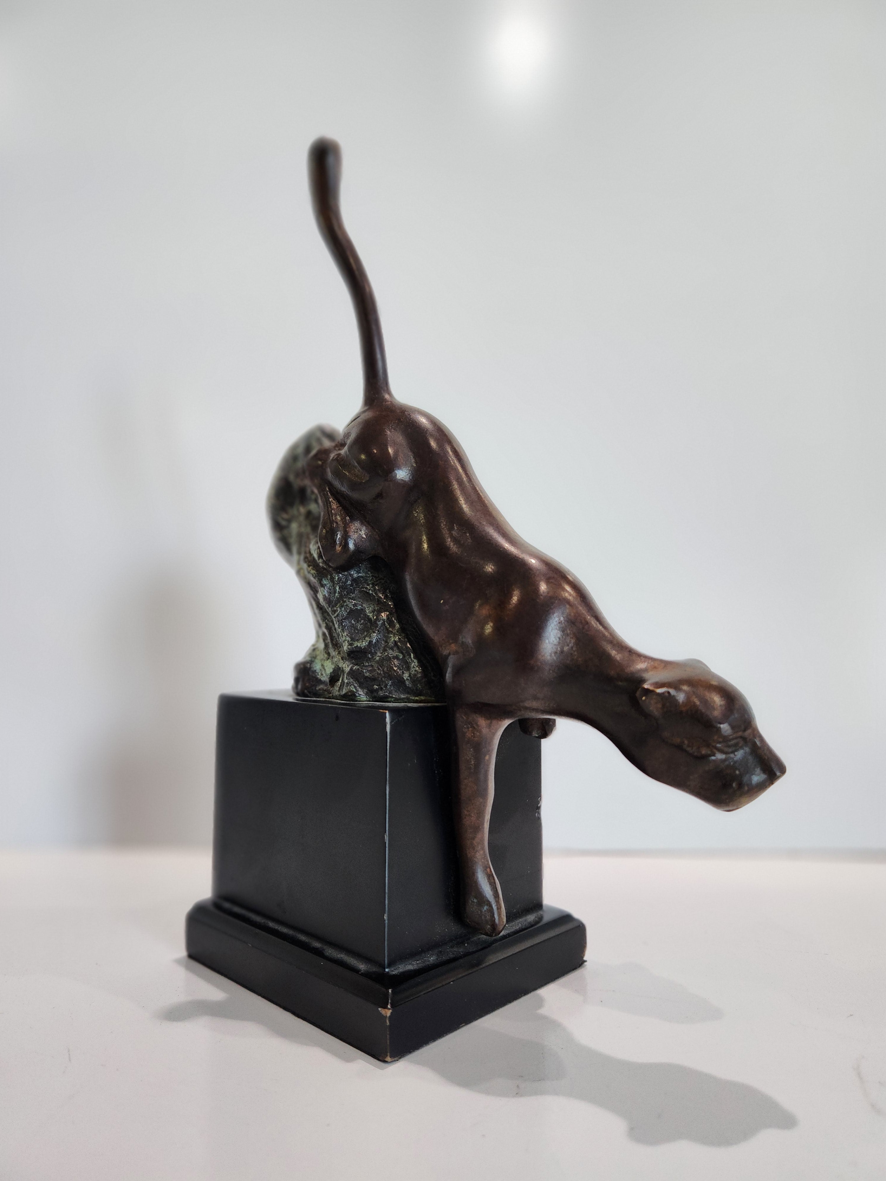 Vintage Bronze Panther Sculpture Bookend Big Cat Statue Art Deco Decor