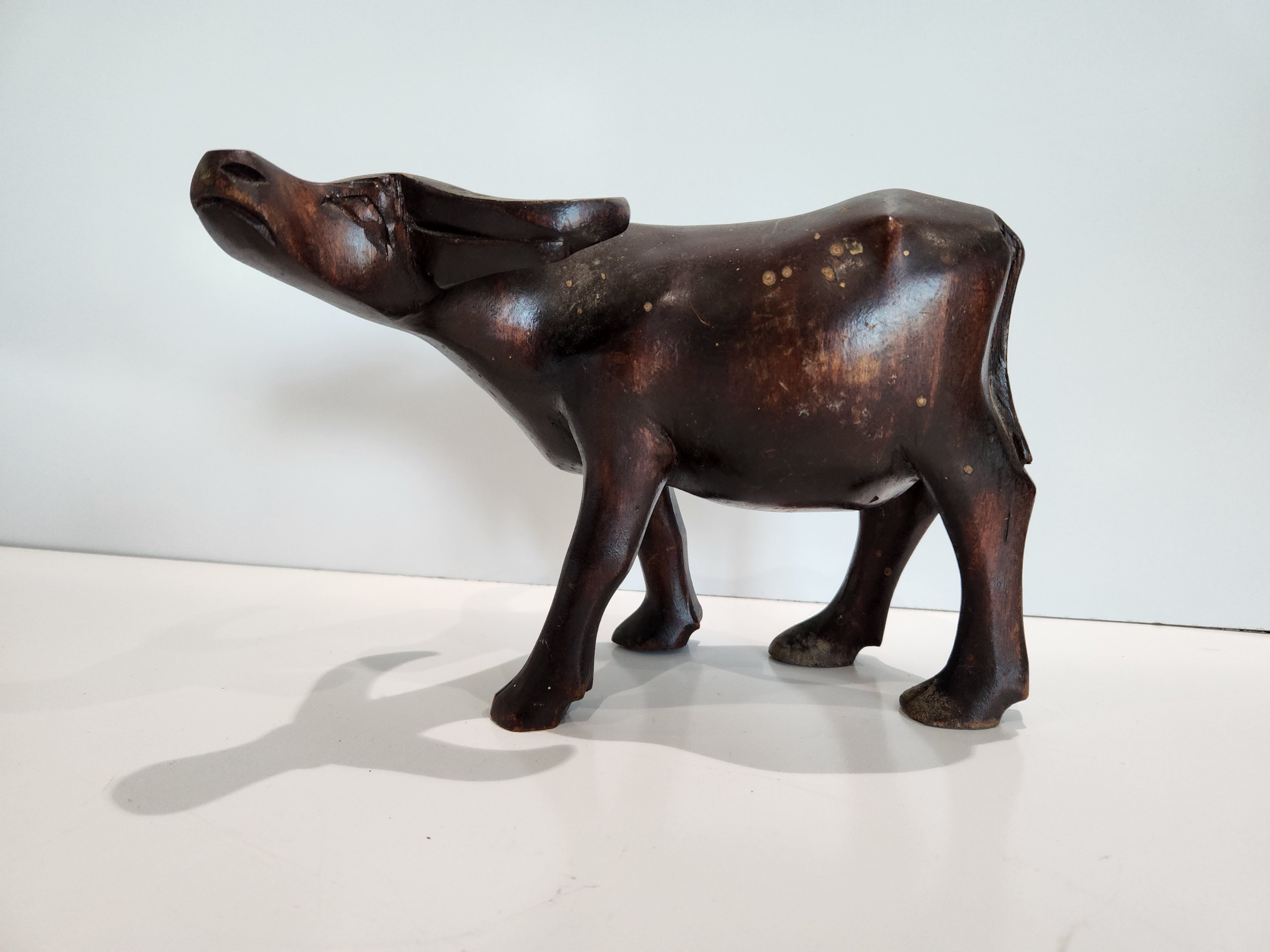 Vintage Hand Carved Wooden Buffalo Bull Sculpture Tribal Folk Art Decor