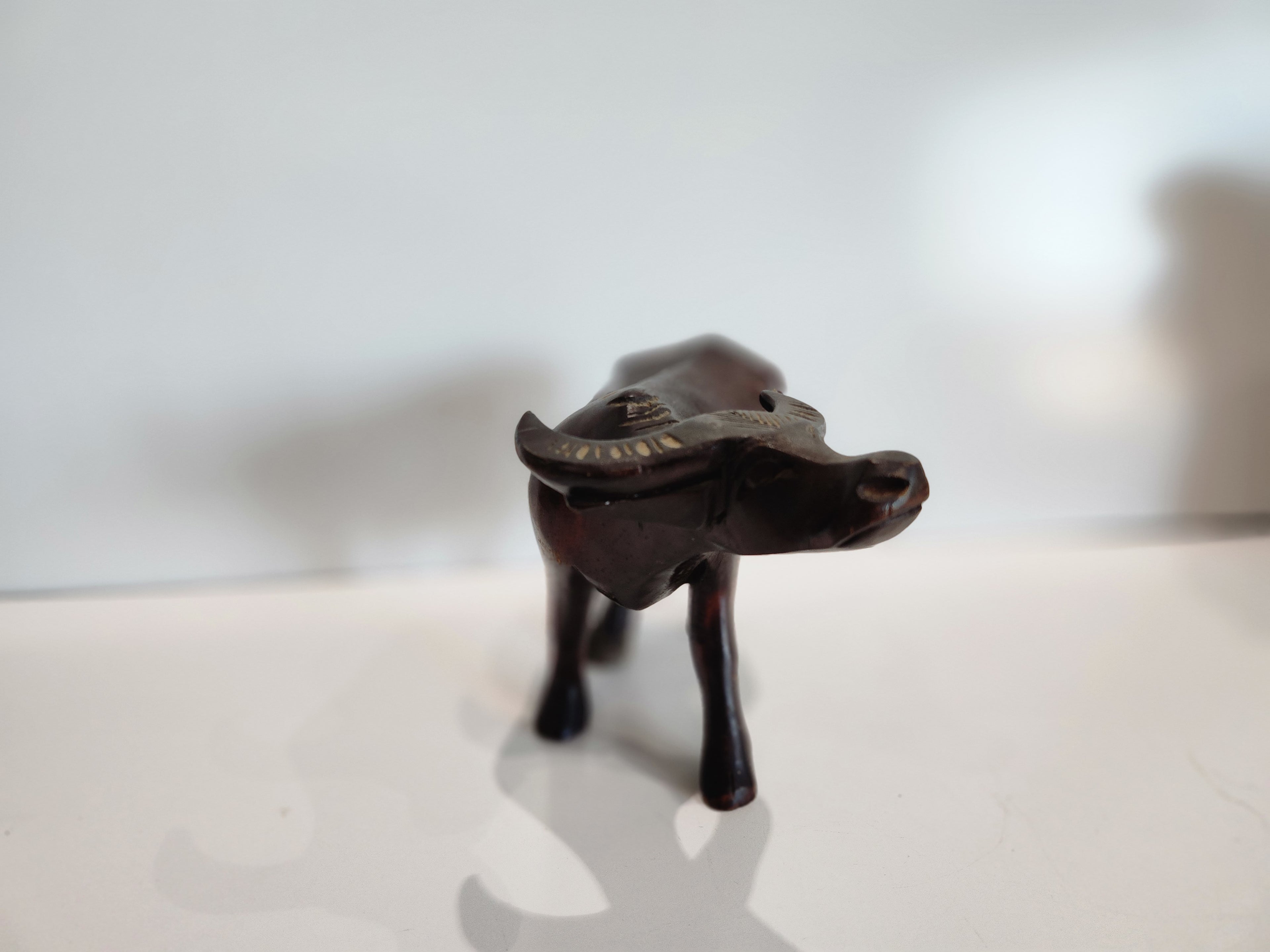 Vintage Hand Carved Wooden Buffalo Bull Sculpture Tribal Folk Art Decor