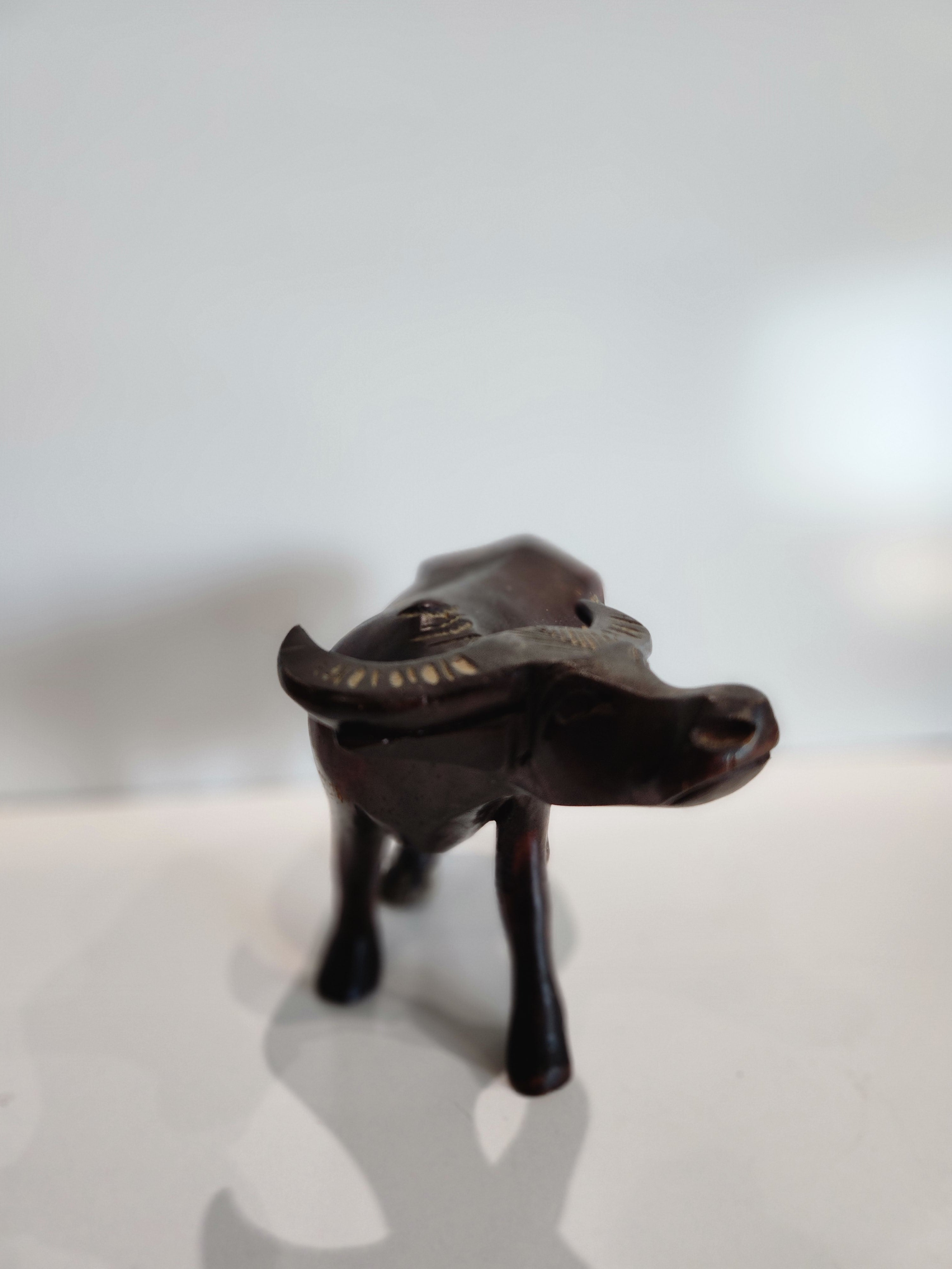 Vintage Hand Carved Wooden Buffalo Bull Sculpture Tribal Folk Art Decor