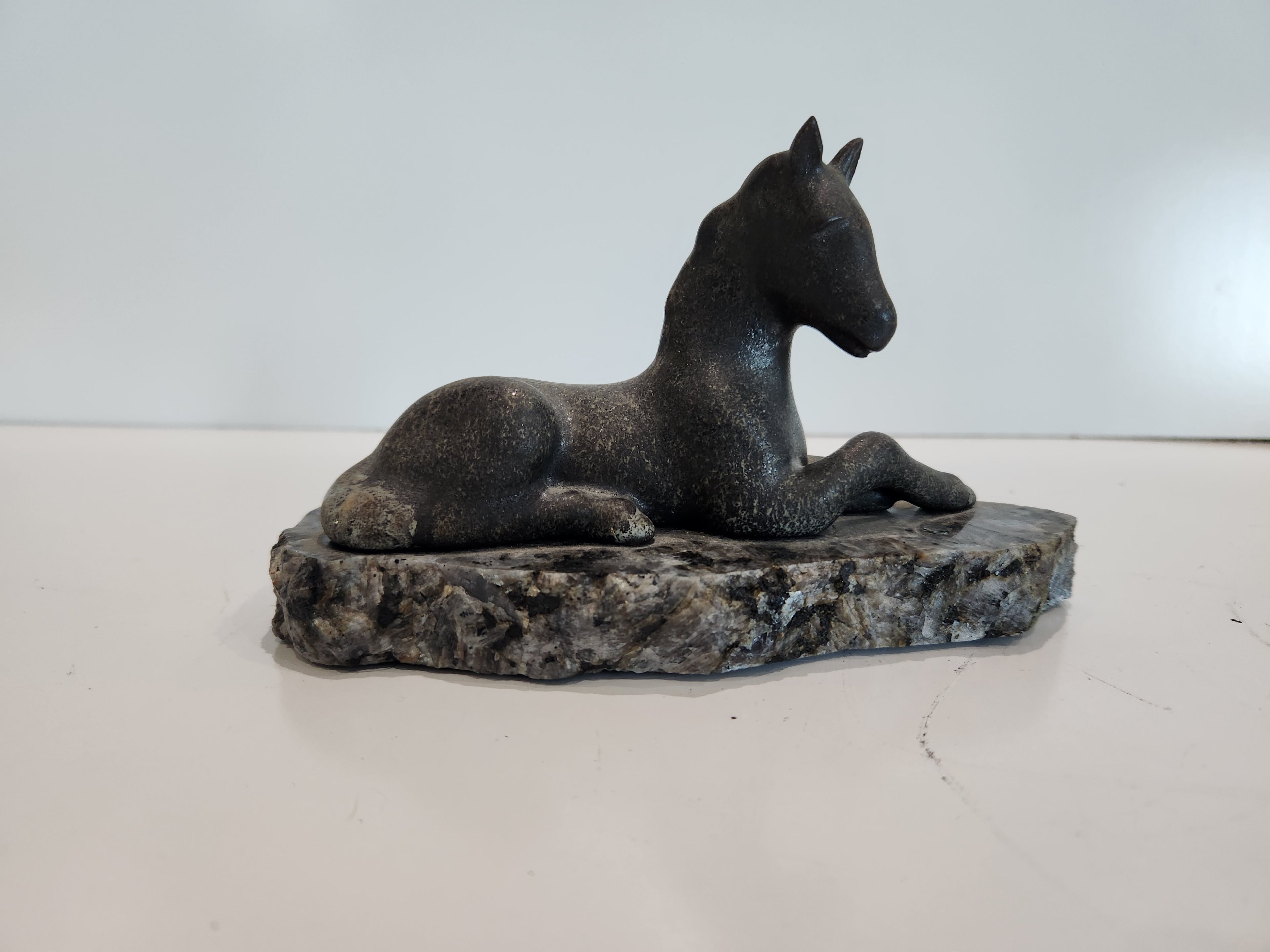 Vintage Horse Sculpture Stone Base Metal Figurine Equestrian Decor Art