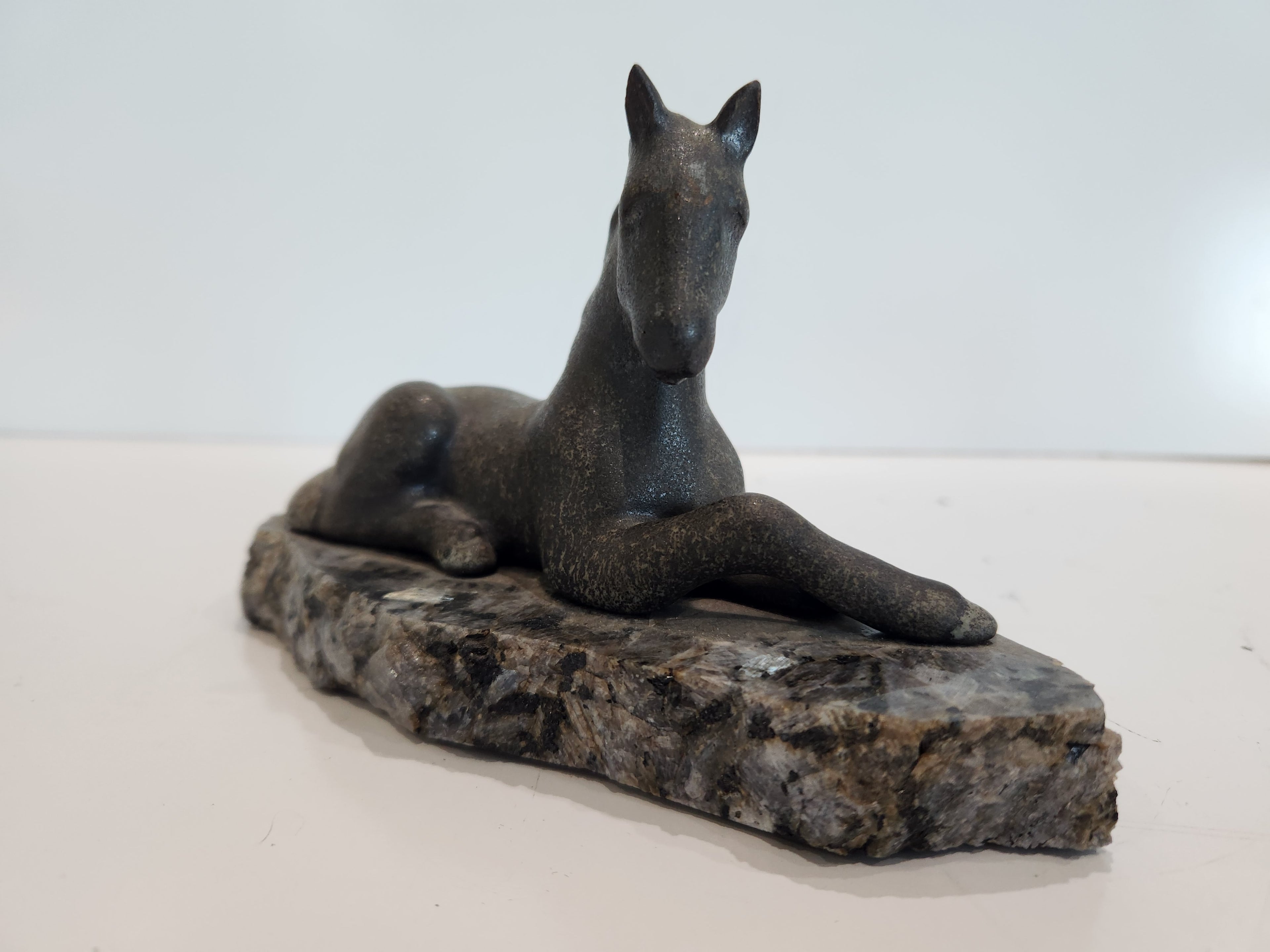 Vintage Horse Sculpture Stone Base Metal Figurine Equestrian Decor Art