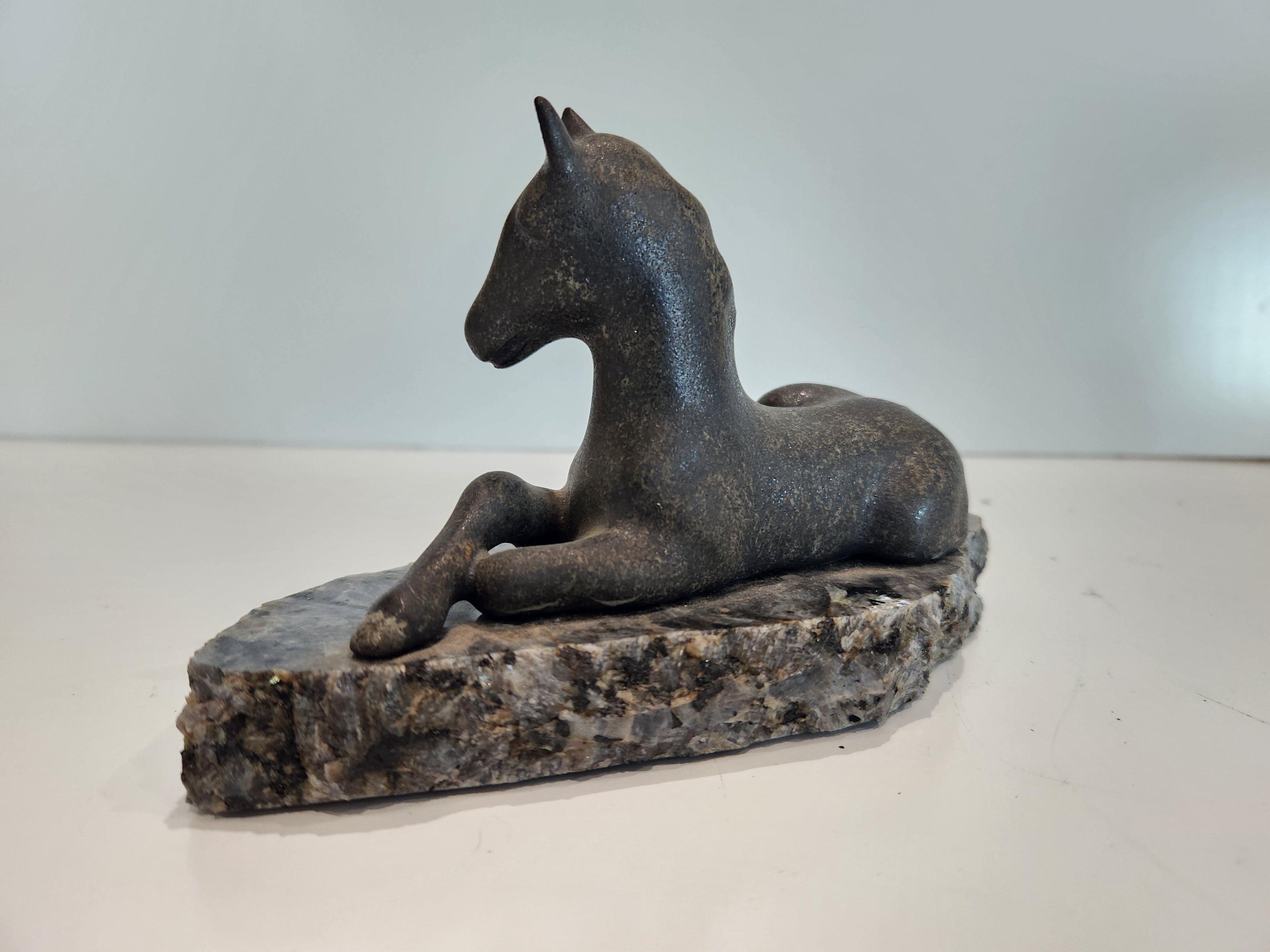 Vintage Horse Sculpture Stone Base Metal Figurine Equestrian Decor Art