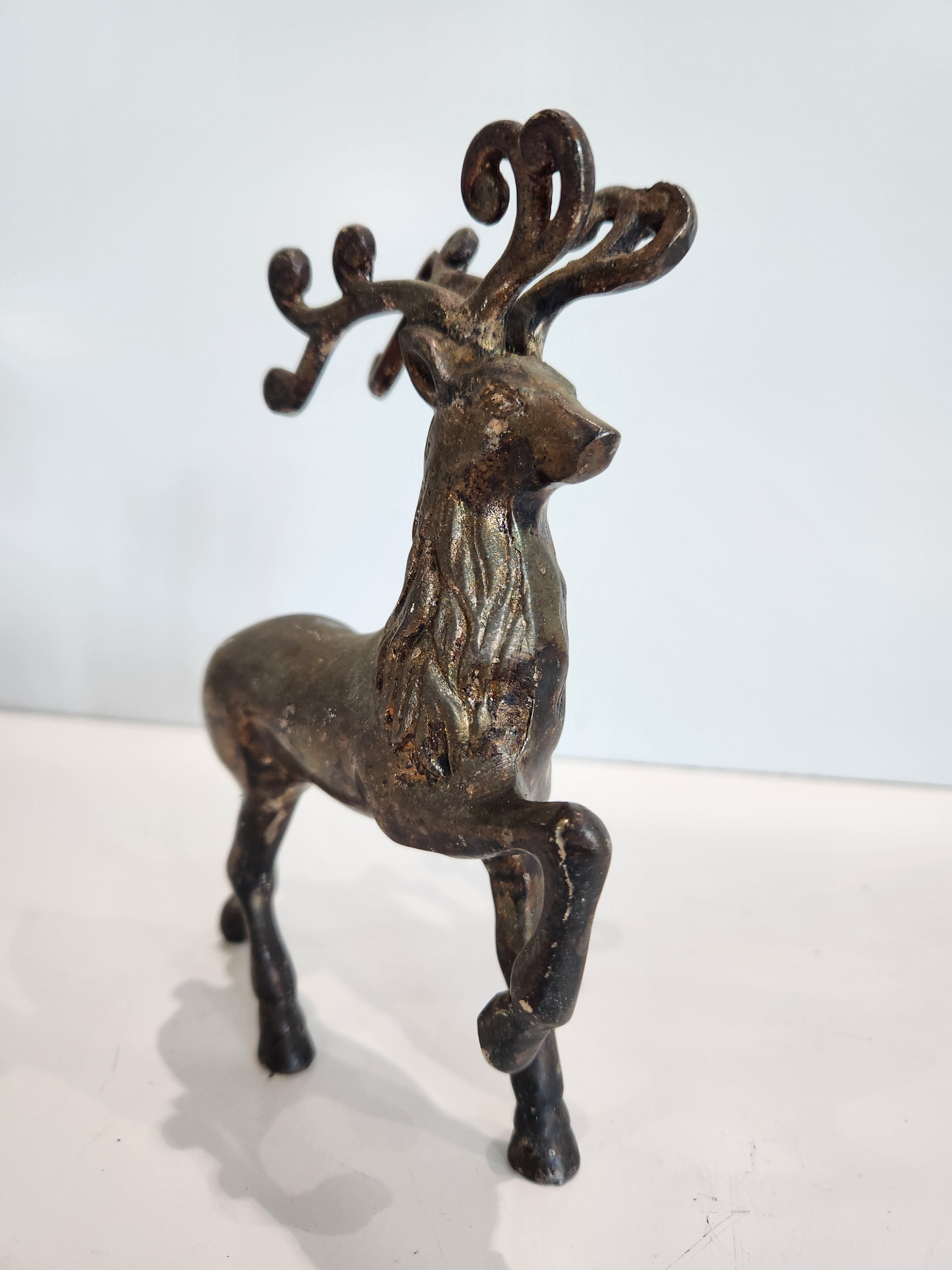 Vintage Brass Reindeer Deer Figurine Mid Century Modern Style Antler Decor