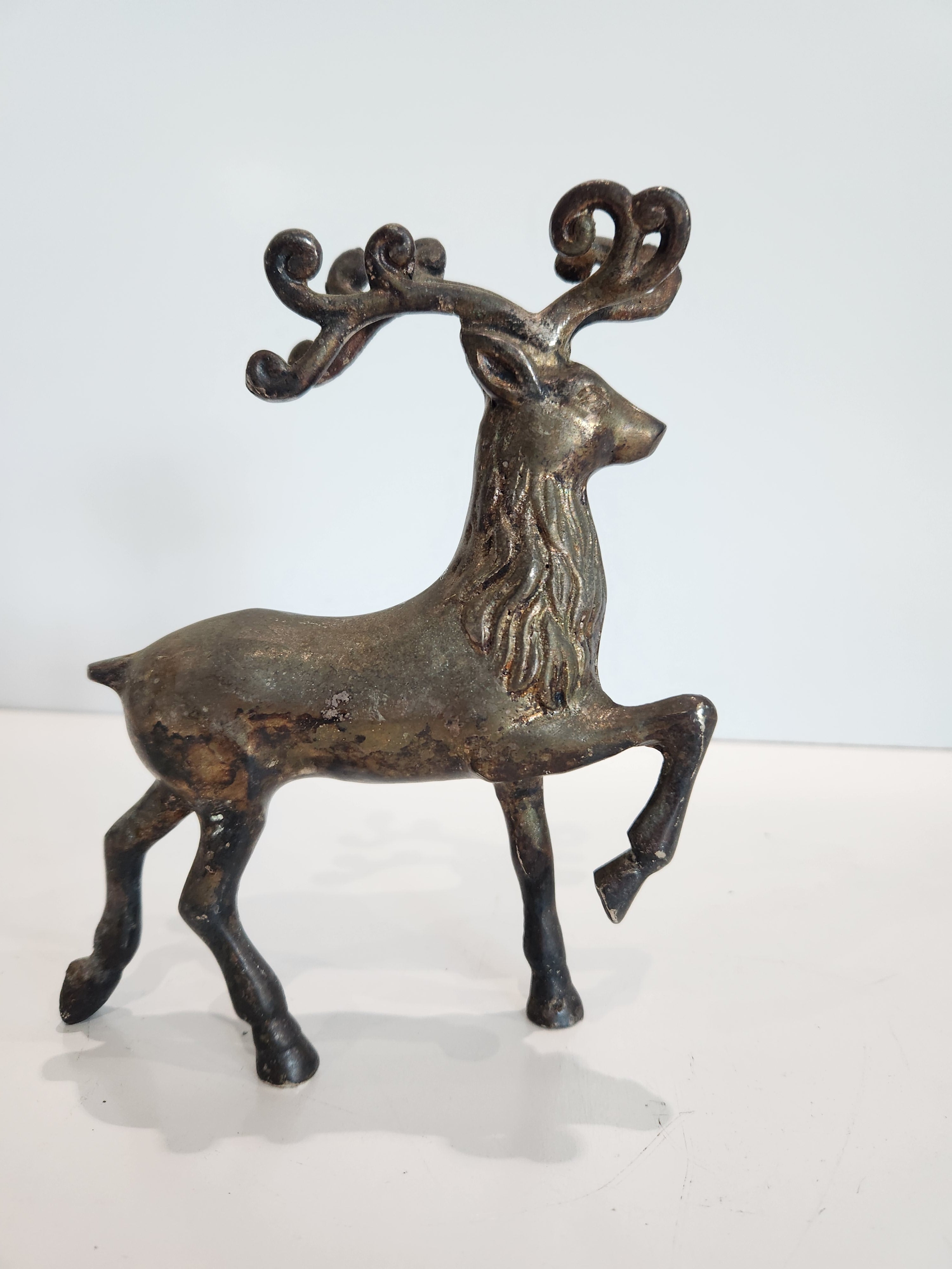 Vintage Brass Reindeer Deer Figurine Mid Century Modern Style Antler Decor
