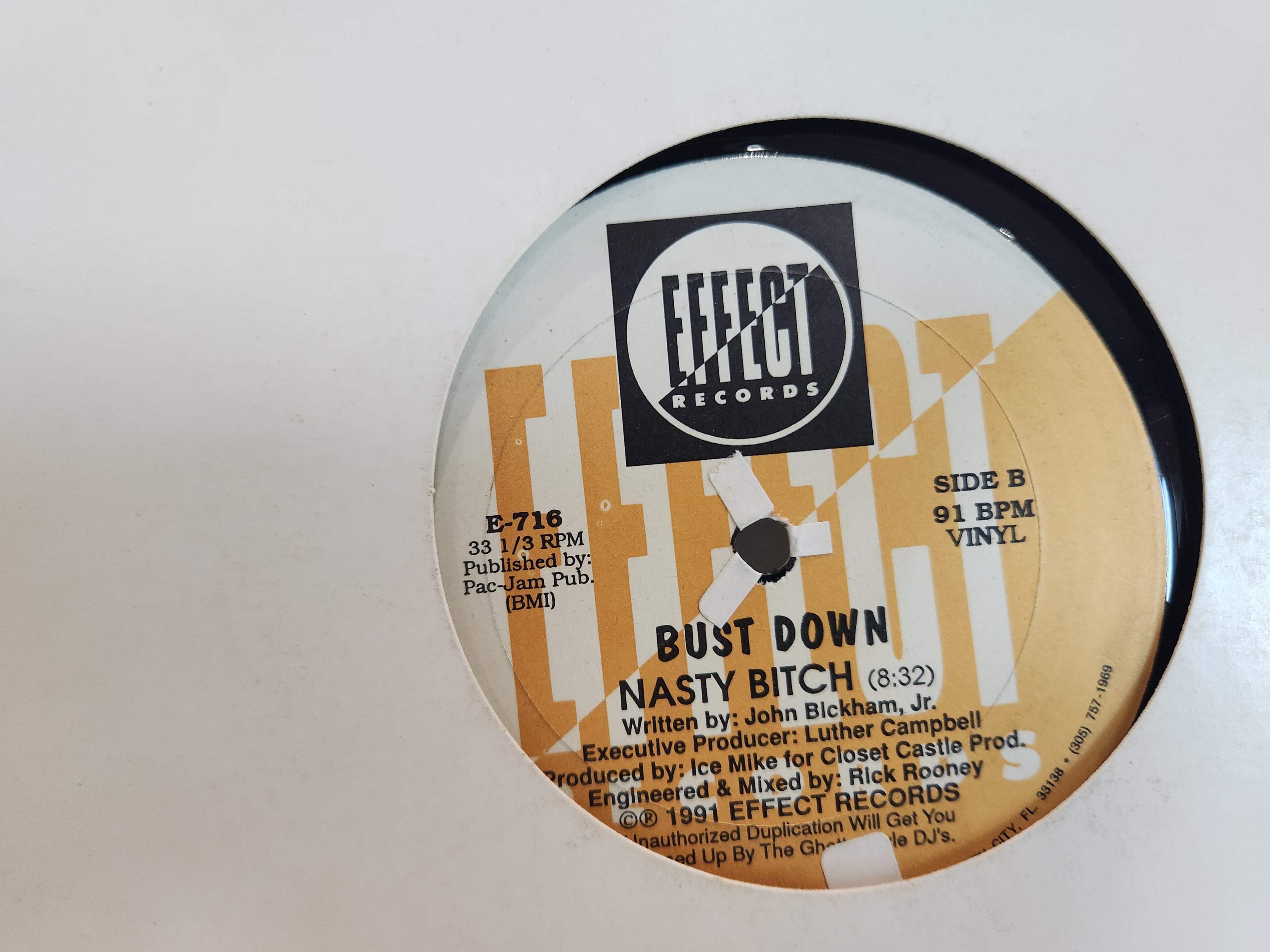 Vintage 1991 Bust Down Nasty Bitch Effect Records 12" Vinyl Single Rap