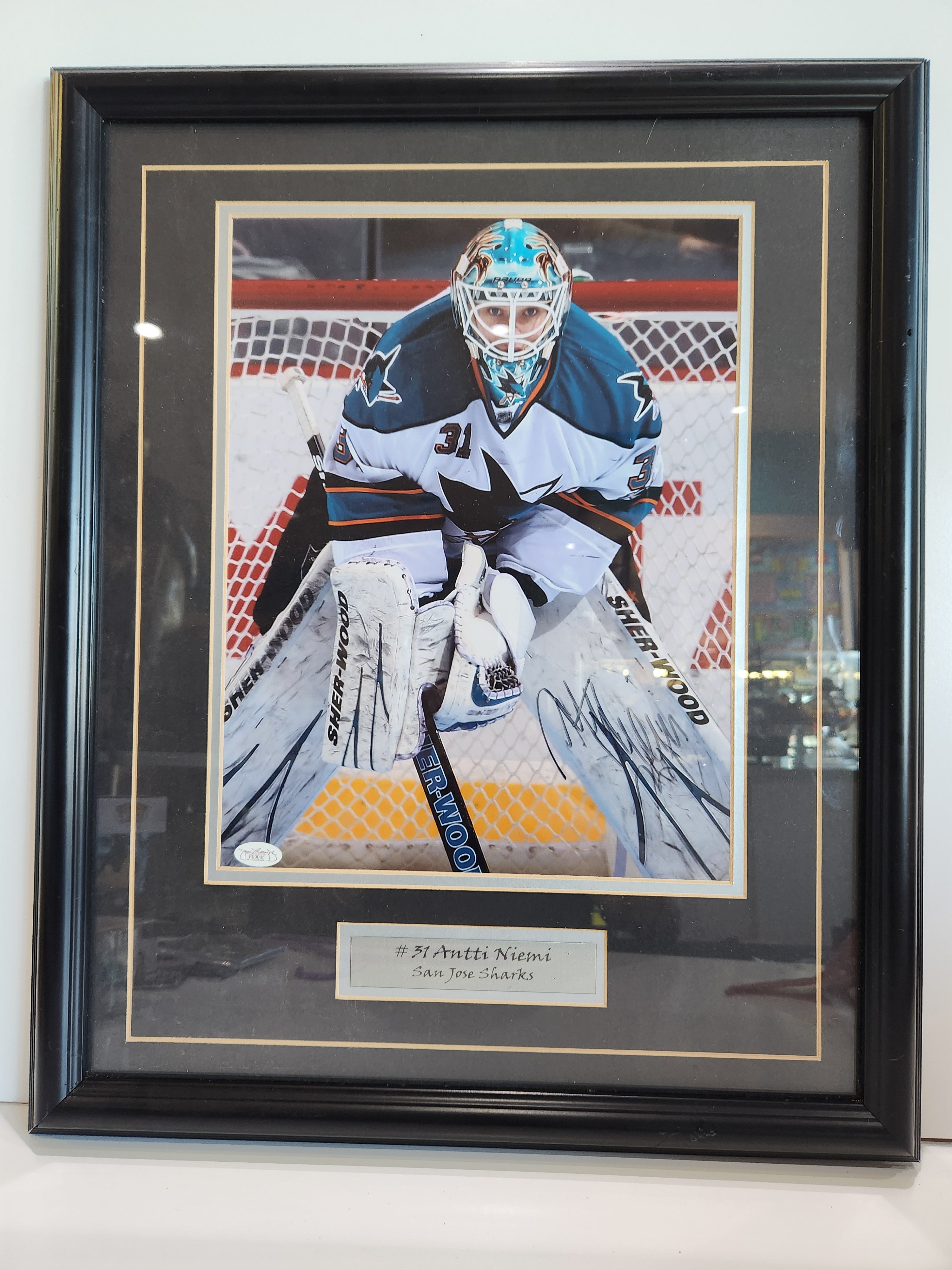 Signed Antti Niemi #31 San Jose Sharks Framed Photo Autograph JSA Certified