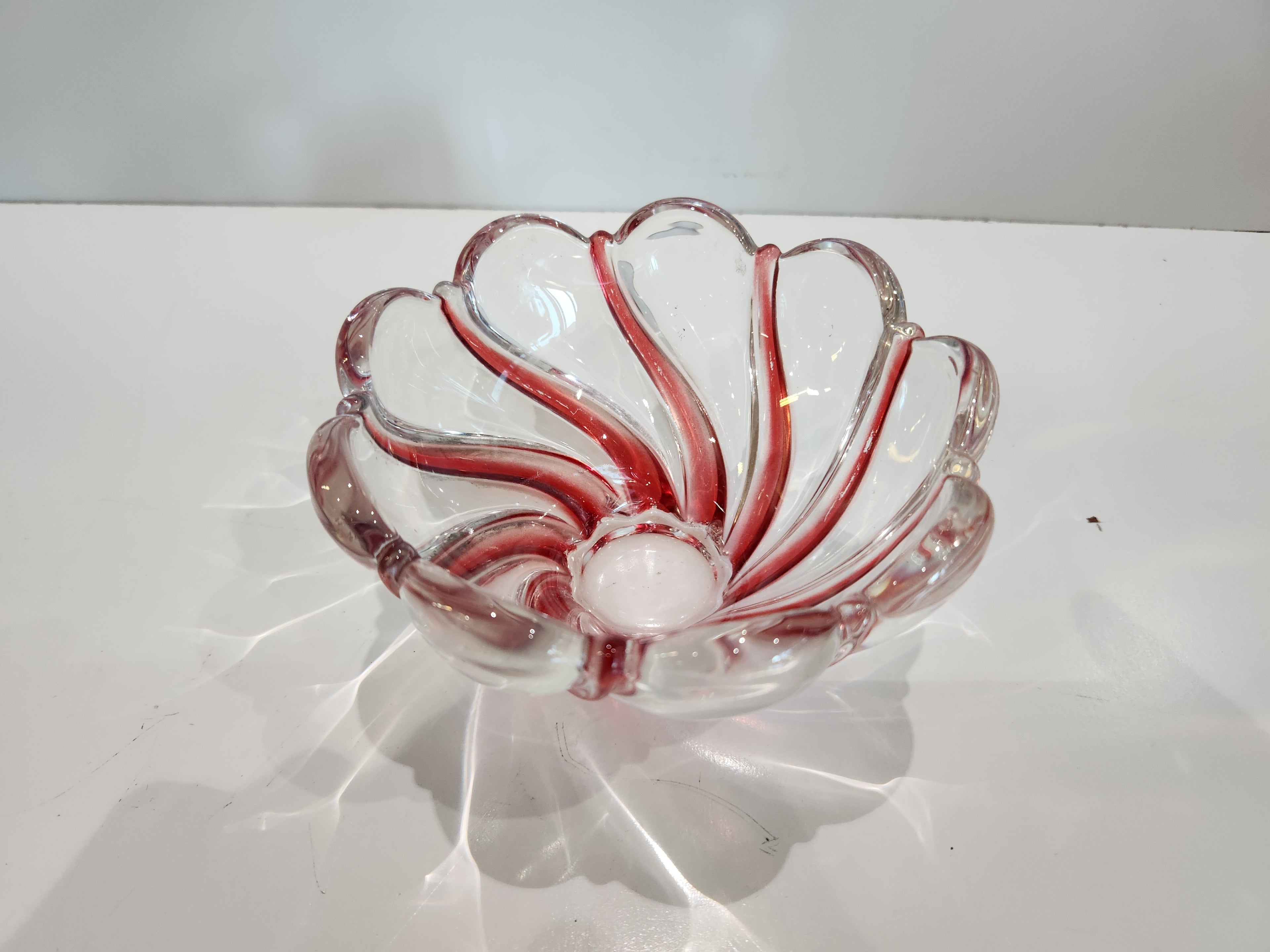 Vintage Murano Style Art Glass Red Swirl Decorative Bowl Hand Blown Dish