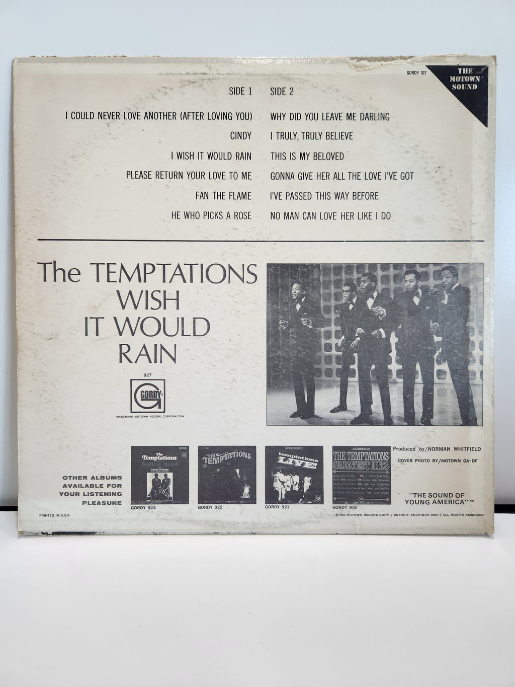 The Temptations Wish It Would Rain Vinyl LP Motown Gordy 927 Original Album