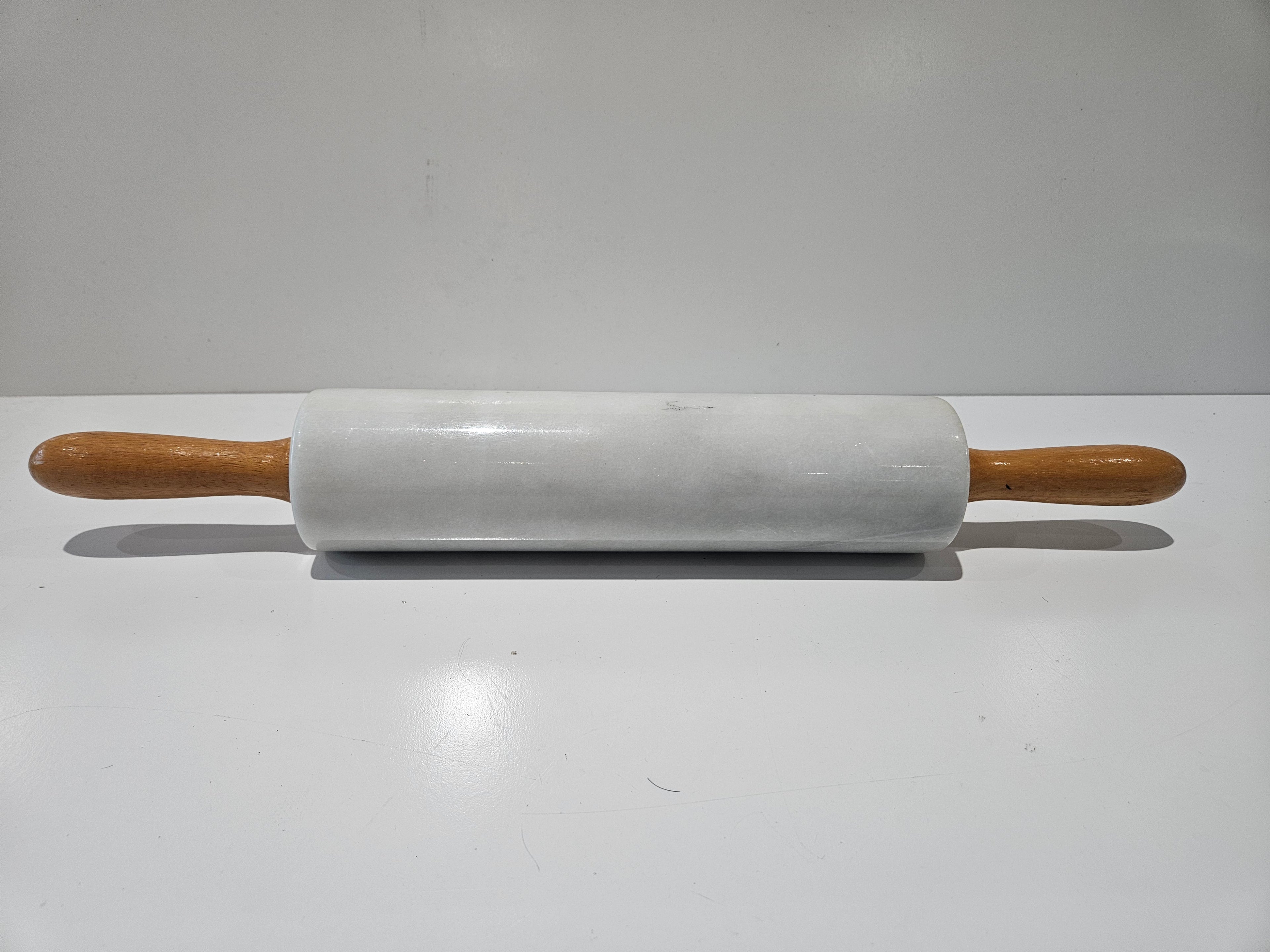 Vintage White Marble Rolling Pin Wooden Handles Bakery Kitchen Baking Tool