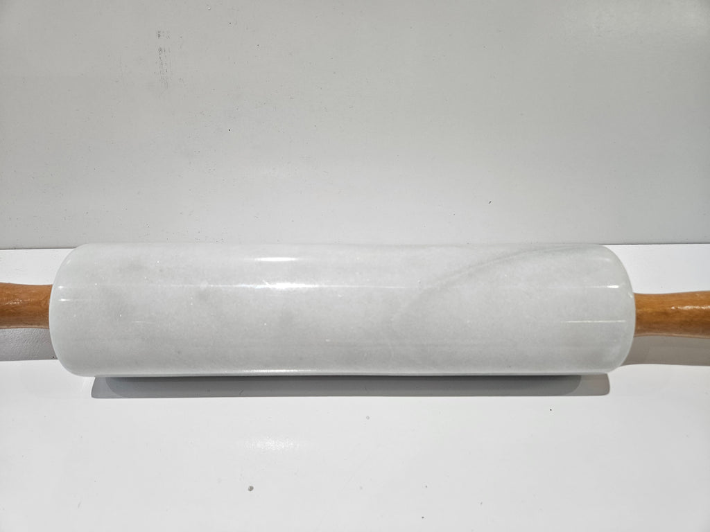 Vintage White Marble Rolling Pin Wooden Handles Bakery Kitchen Baking Tool