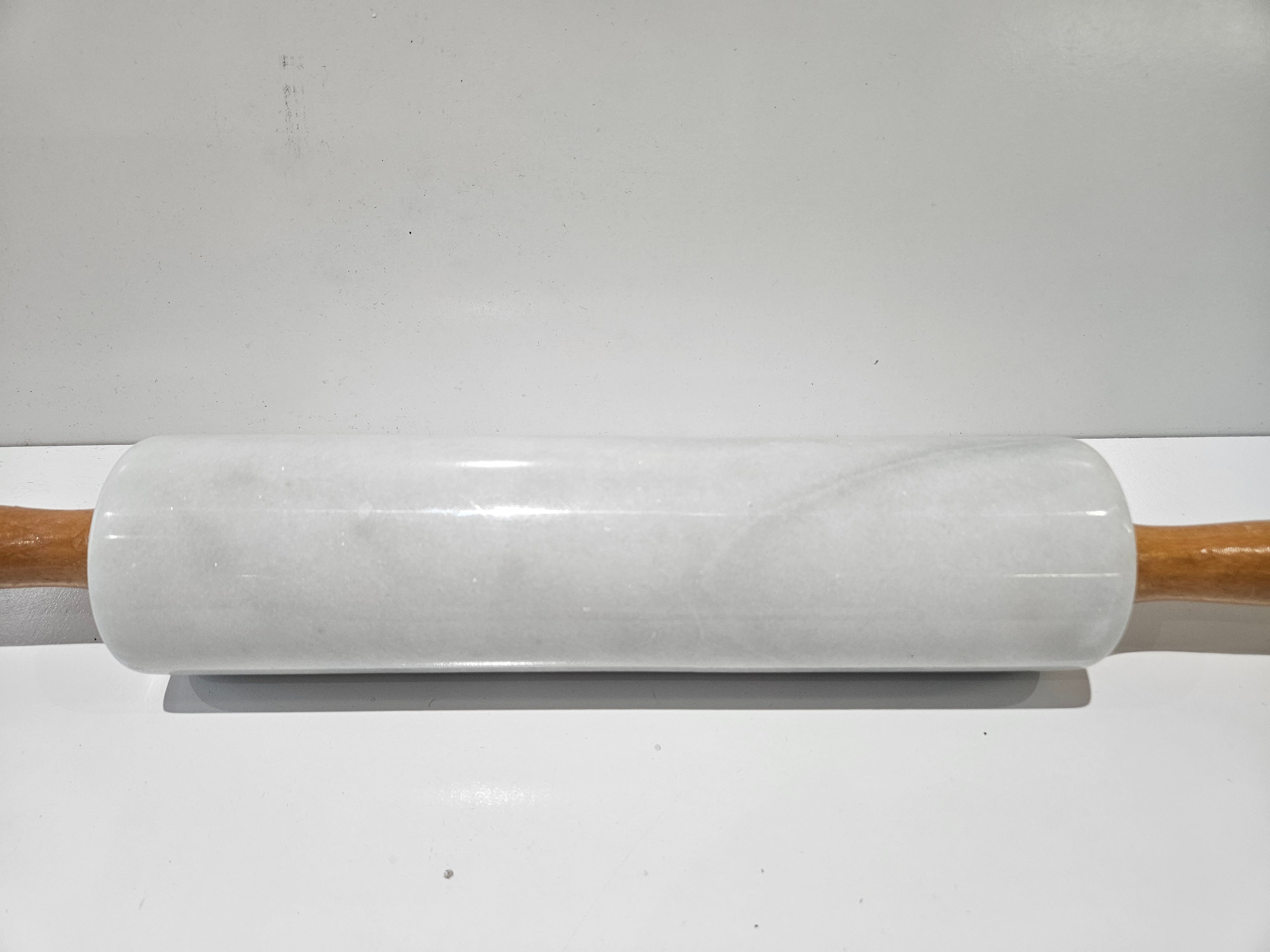 Vintage White Marble Rolling Pin Wooden Handles Bakery Kitchen Baking Tool