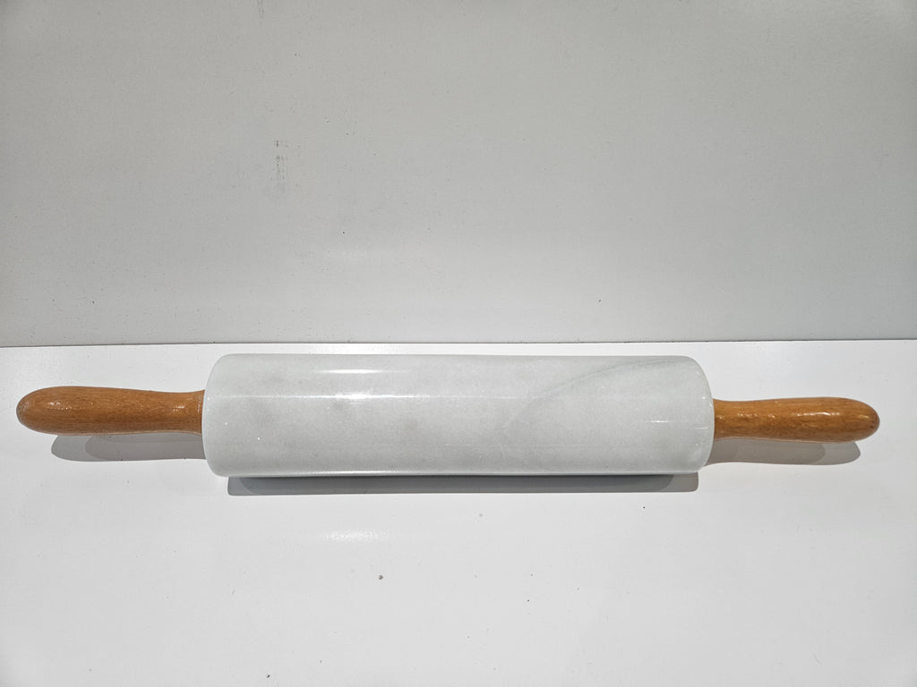 Vintage White Marble Rolling Pin Wooden Handles Bakery Kitchen Baking Tool