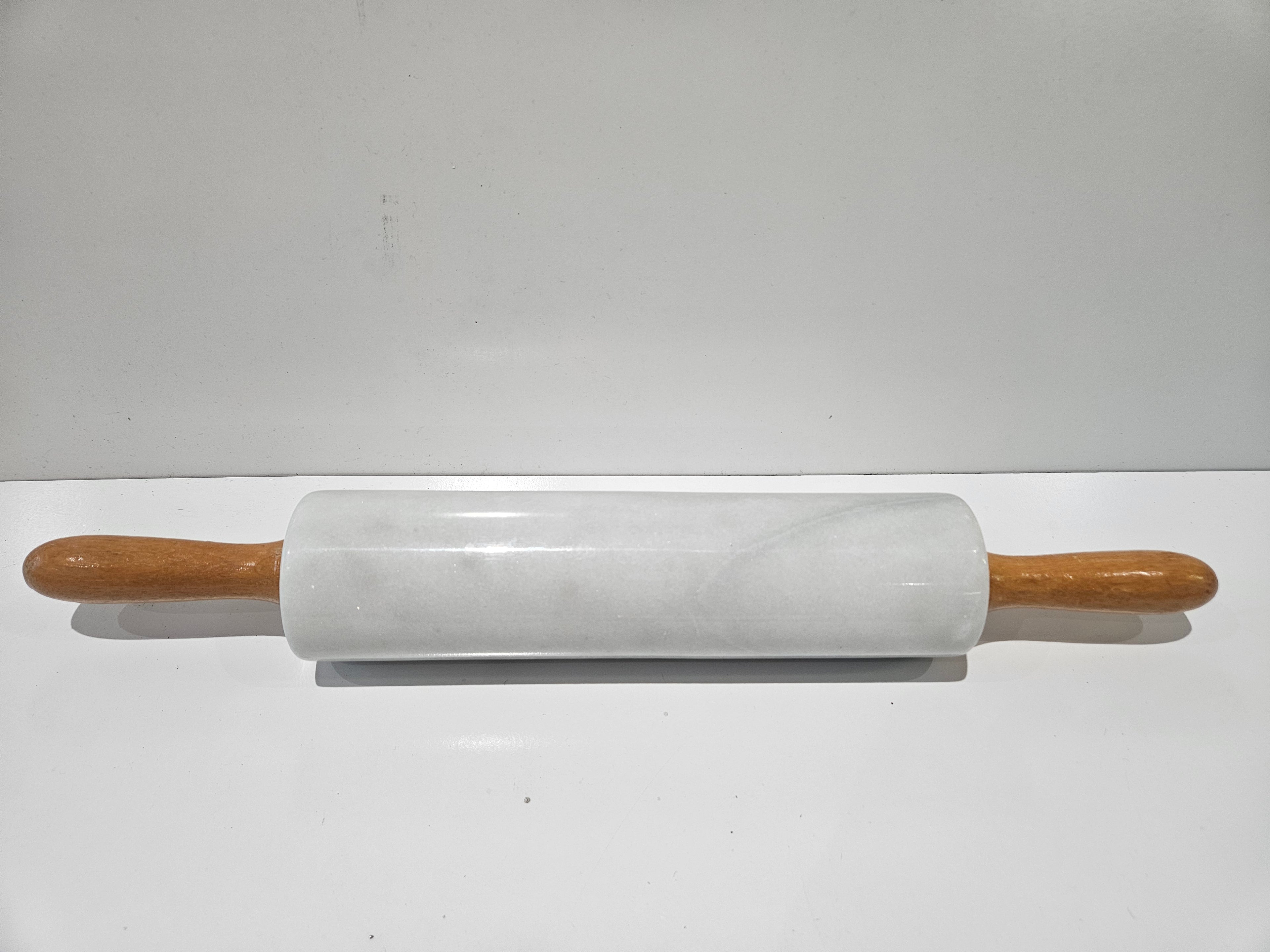 Vintage White Marble Rolling Pin Wooden Handles Bakery Kitchen Baking Tool