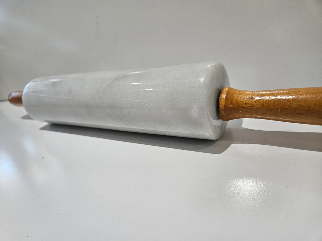 Vintage White Marble Rolling Pin Wooden Handles Bakery Kitchen Baking Tool
