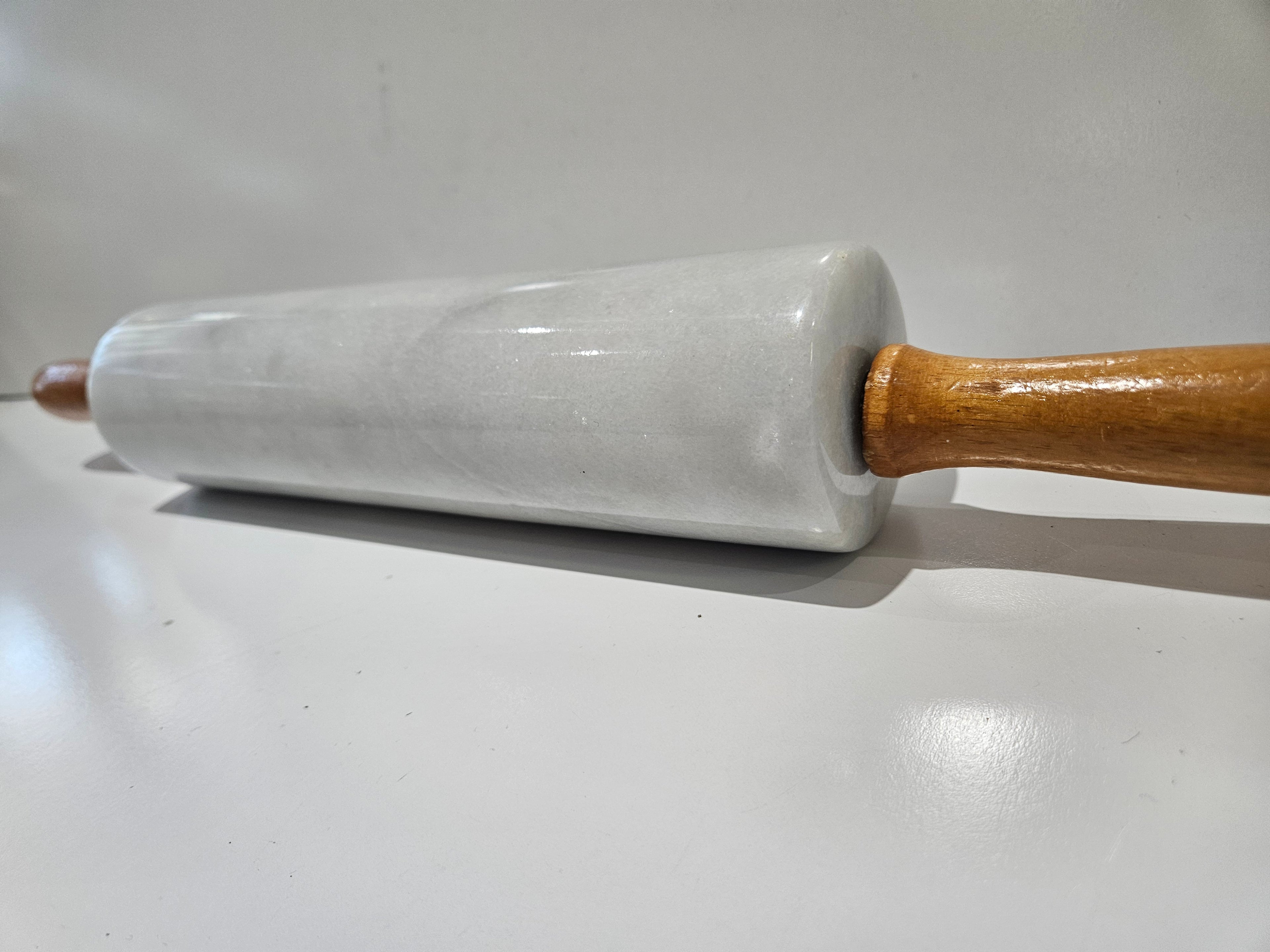 Vintage White Marble Rolling Pin Wooden Handles Bakery Kitchen Baking Tool