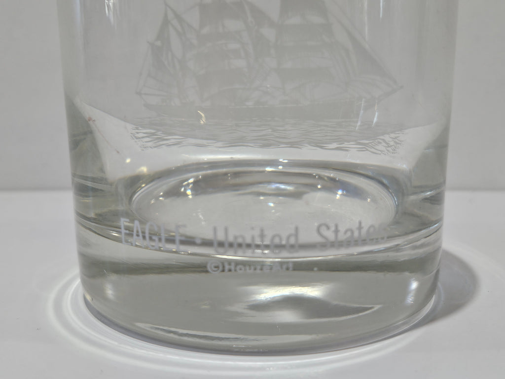 Vintage Set Of 6 Nautical Tall Ship Etched Gold Rim Rocks Whiskey Glasses