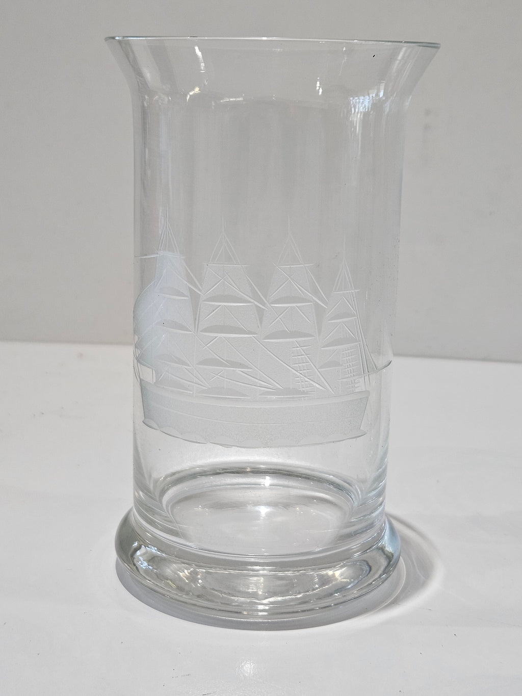 Vintage Set Of 6 Etched Tall Ship Highball Glasses Nautical Barware Tumblers