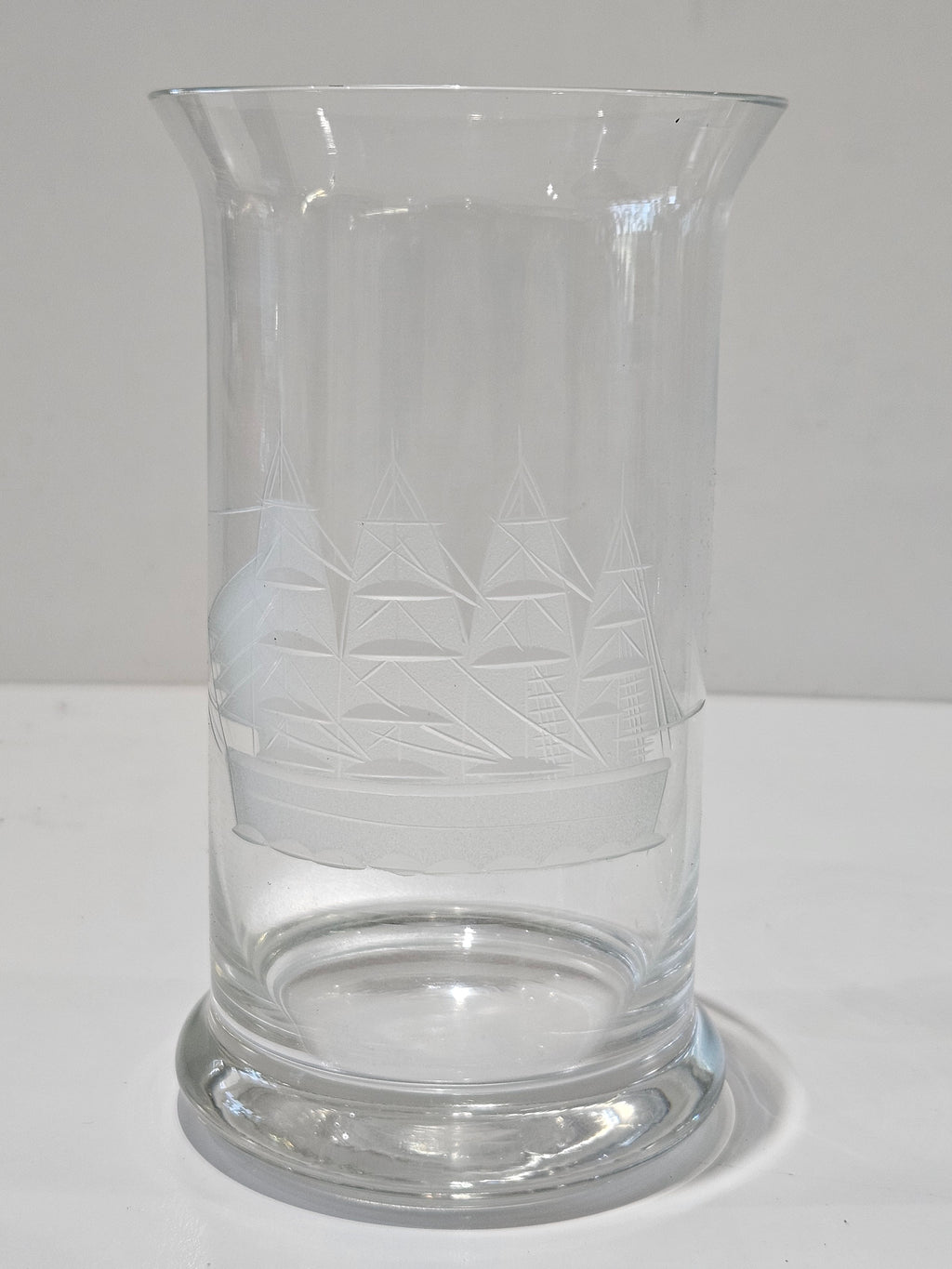 Vintage Set Of 6 Etched Tall Ship Highball Glasses Nautical Barware Tumblers